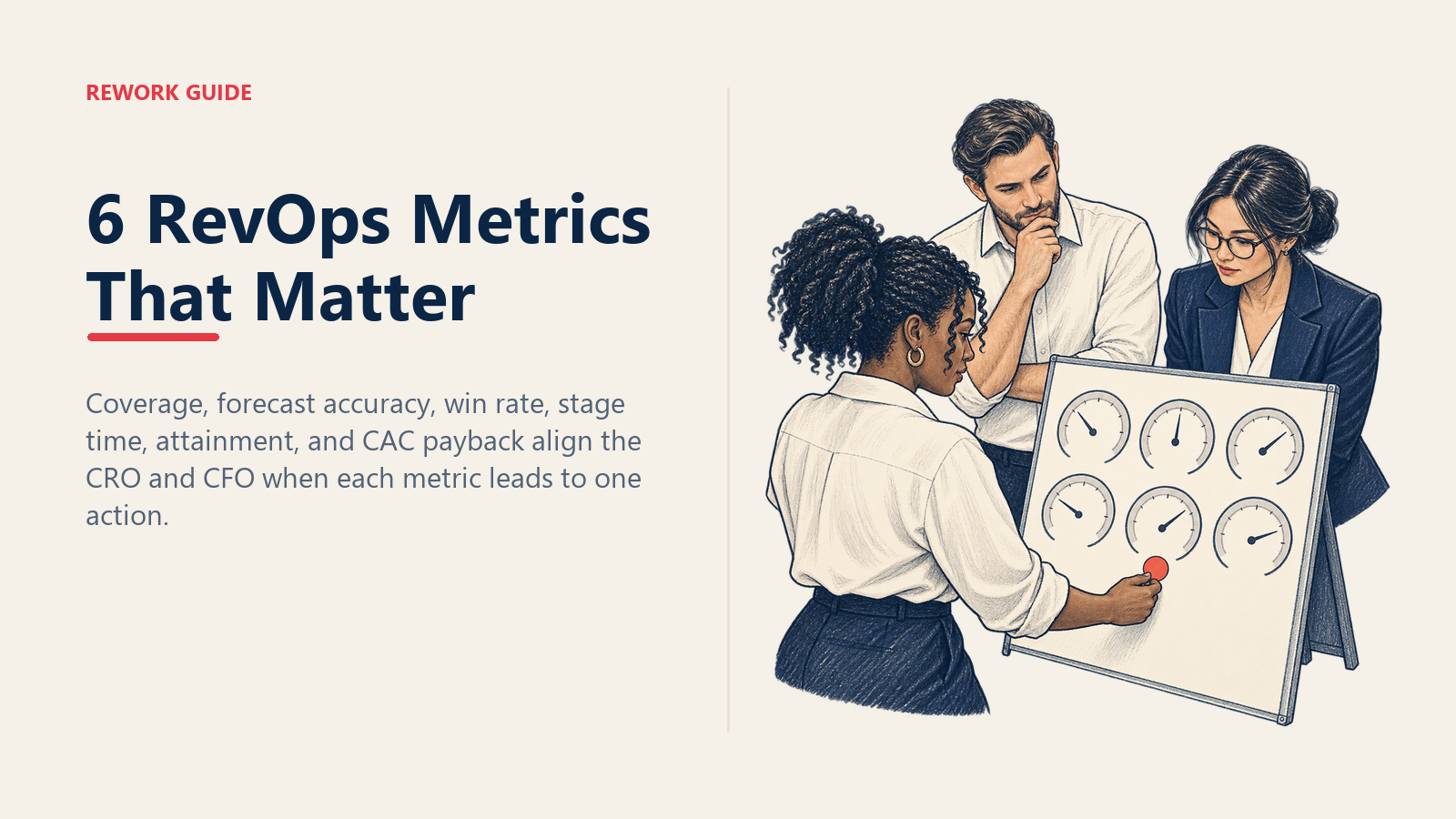 RevOps leader aligning a CRO and CFO around a six-metric QBR board