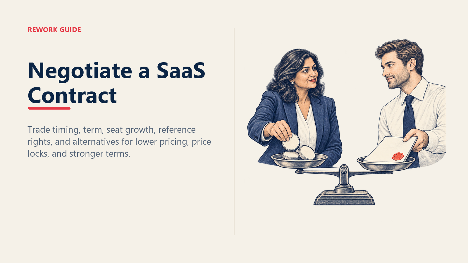 SaaS buyer trading contract levers across a balance as the vendor revises the agreement
