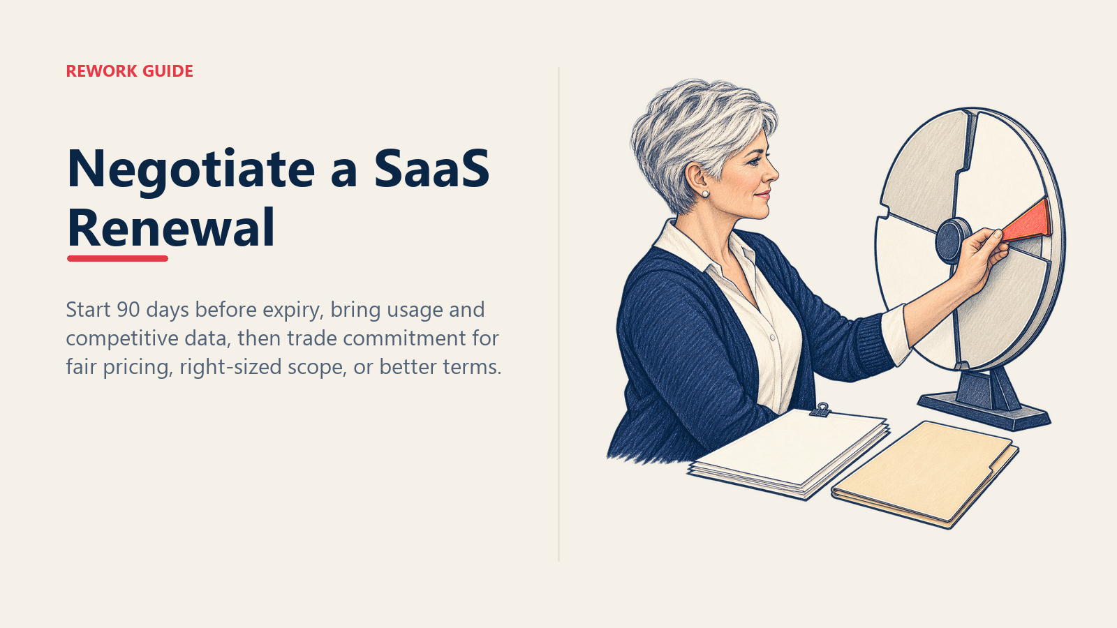 CFO moving a SaaS renewal marker into the early negotiation window beside usage and competitor data
