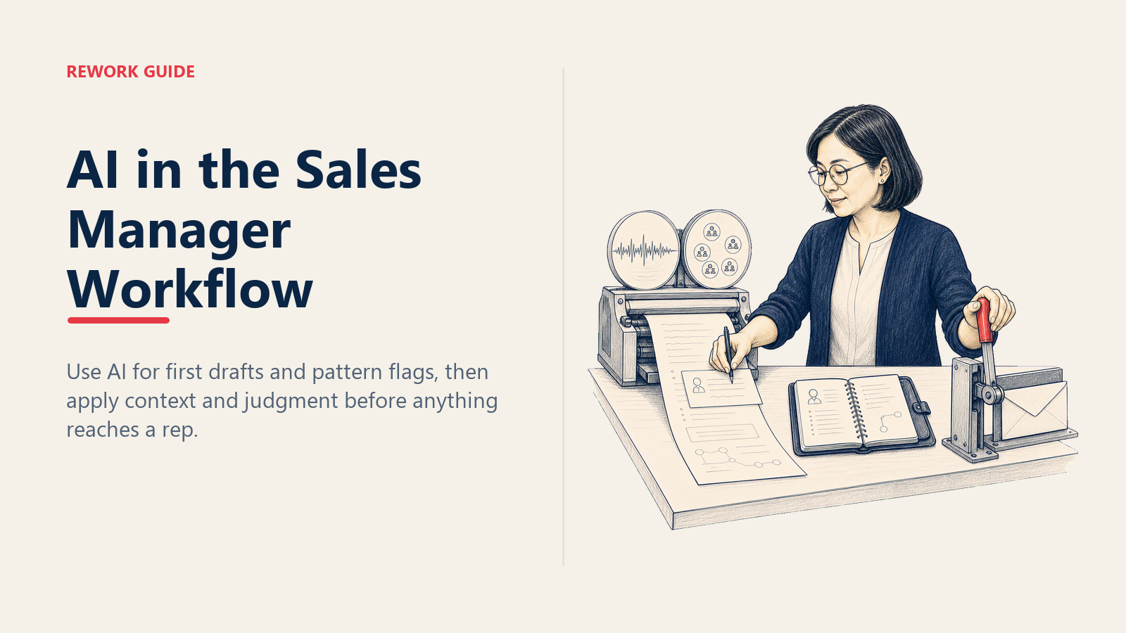 Sales manager adding personal context to an AI coaching draft before releasing it through a human approval gate