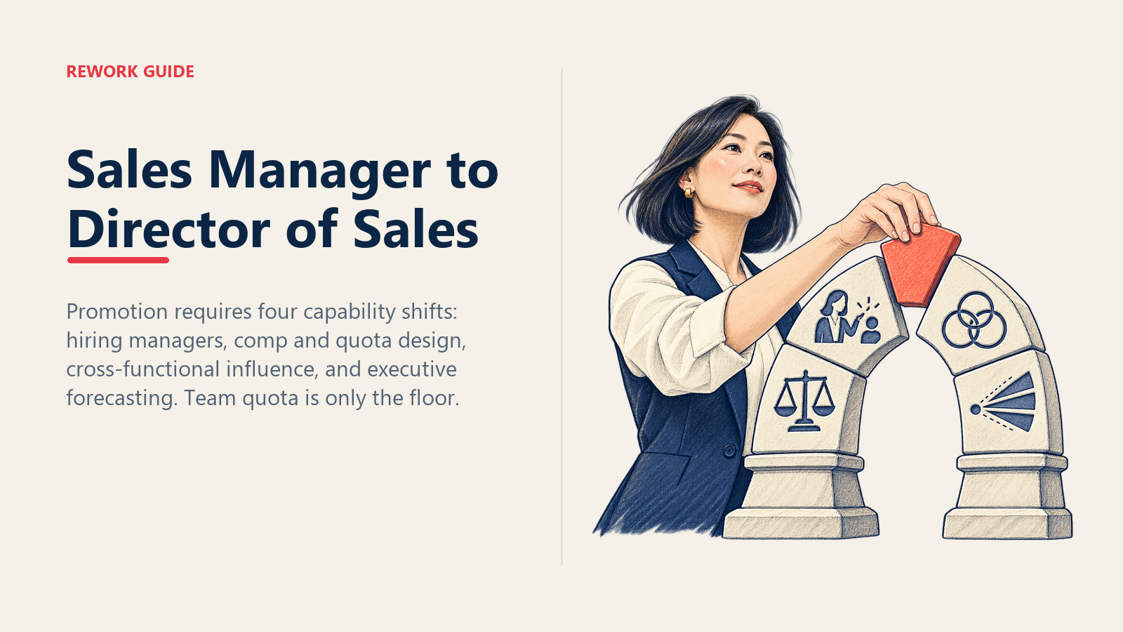 Sales manager placing the keystone in a four-part capability arch for the Director of Sales role