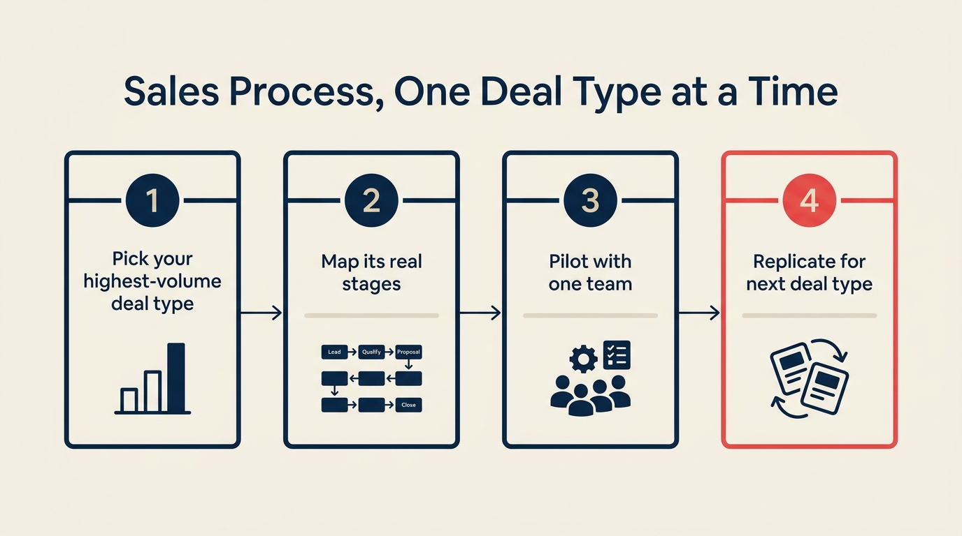 Building a sales process one deal type at a time — 4-step rollout to avoid big-bang failures