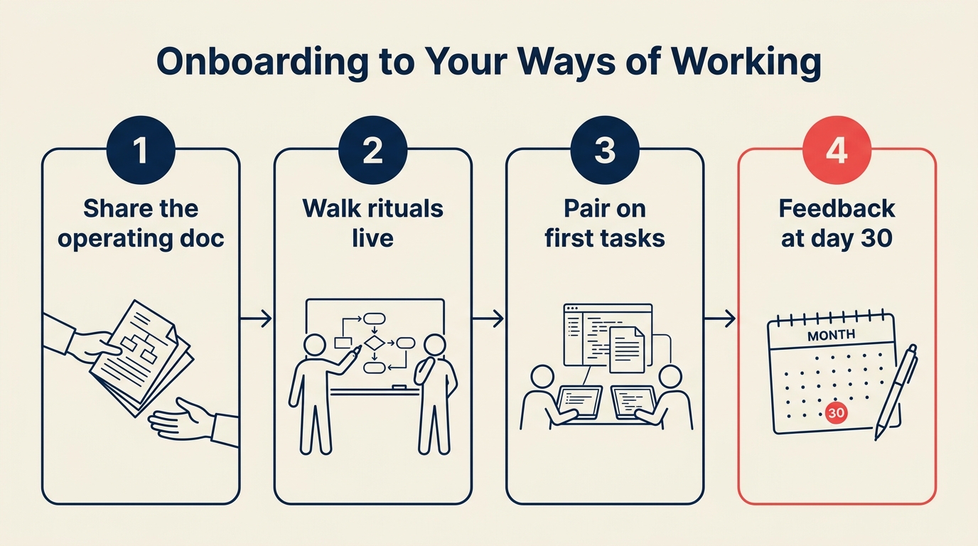Onboarding new hires to your ways of working — 4-step handoff from day 1 to day 30