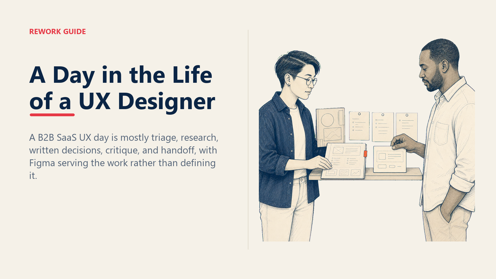 UX designer handing an evidence-backed one-page specification and component reference to an engineer.