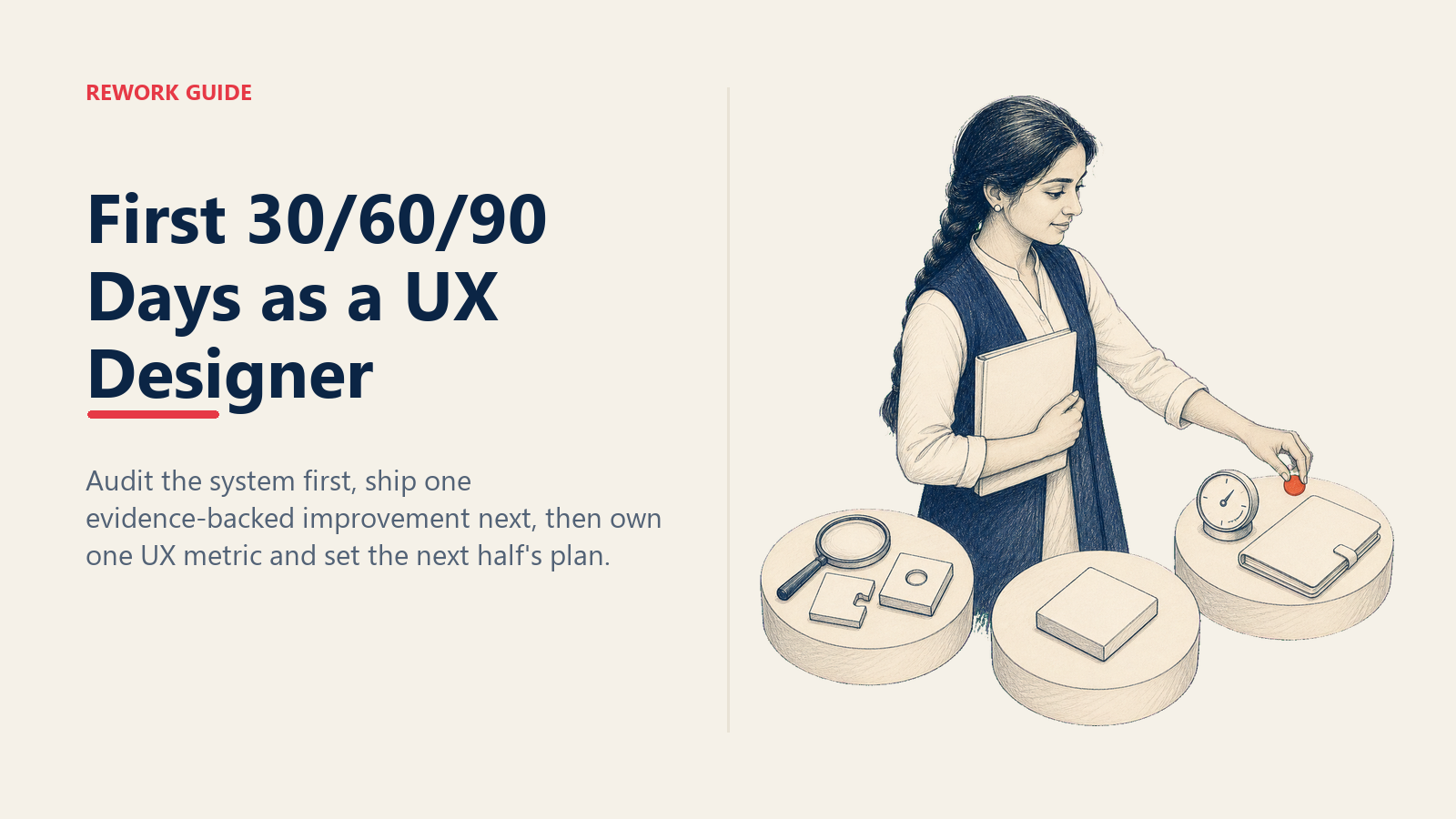 New UX designer moving from a design-system audit to one shipped component and ownership of a UX metric.