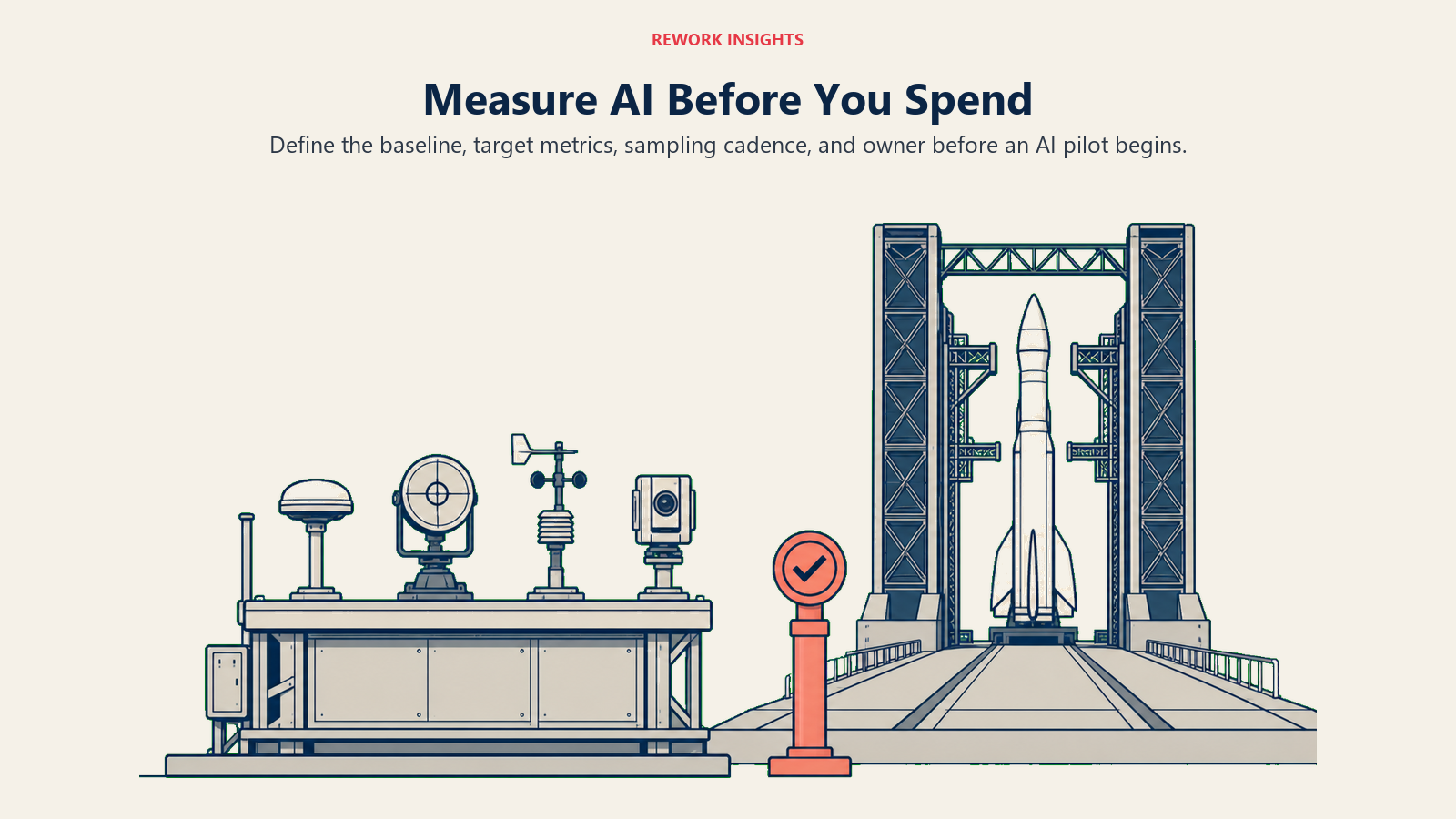 AI measurement station establishing the baseline, target metrics, sampling cadence, and owner before deployment