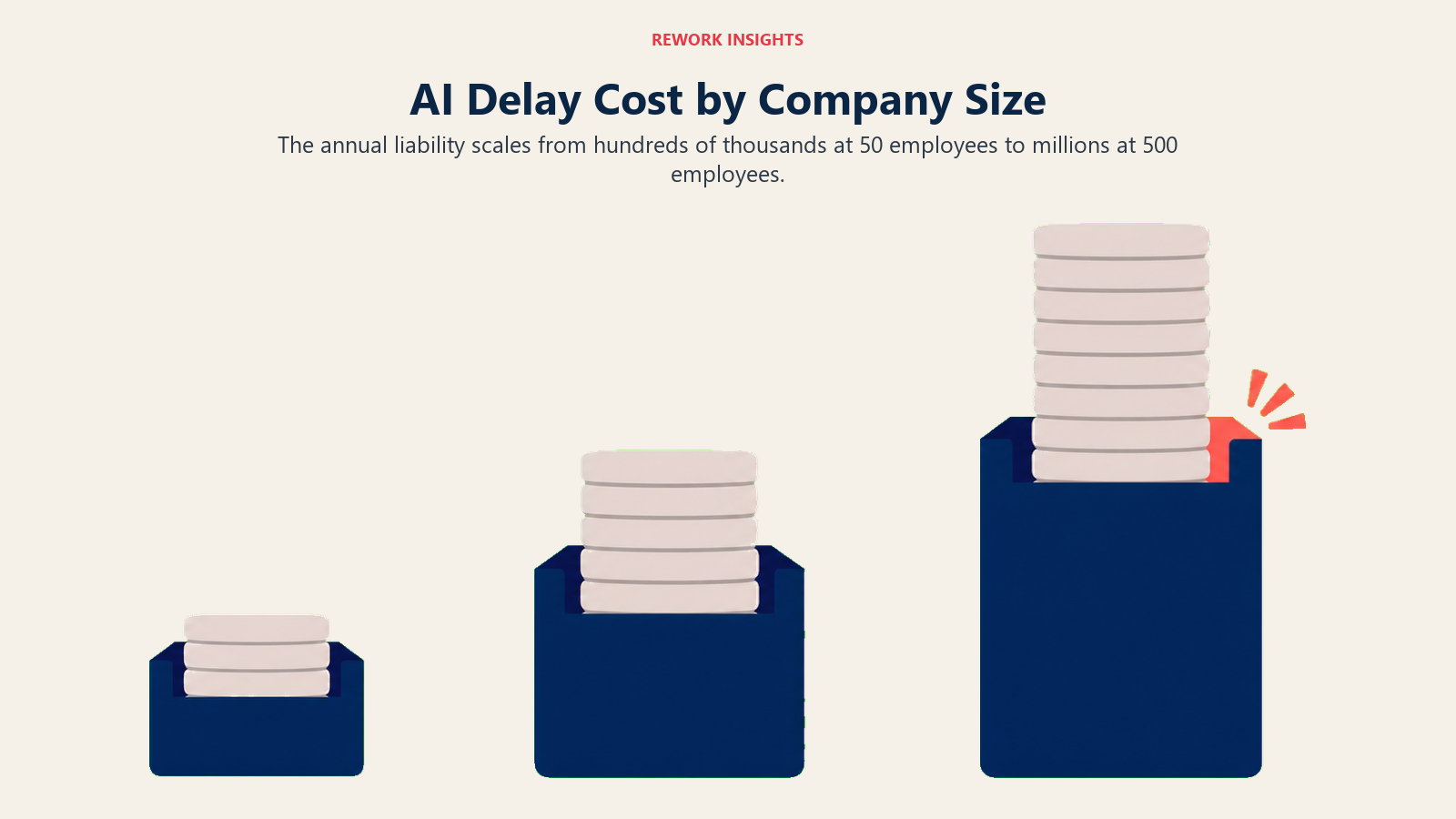 AI delay cost comparison across 50, 200, and 500 employee companies