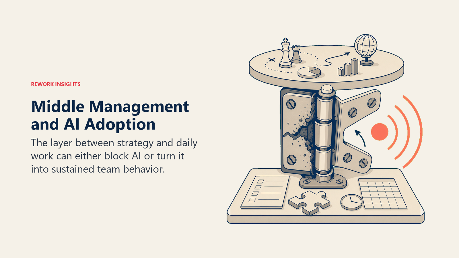 Middle management as the organizational hinge between AI strategy and daily team adoption
