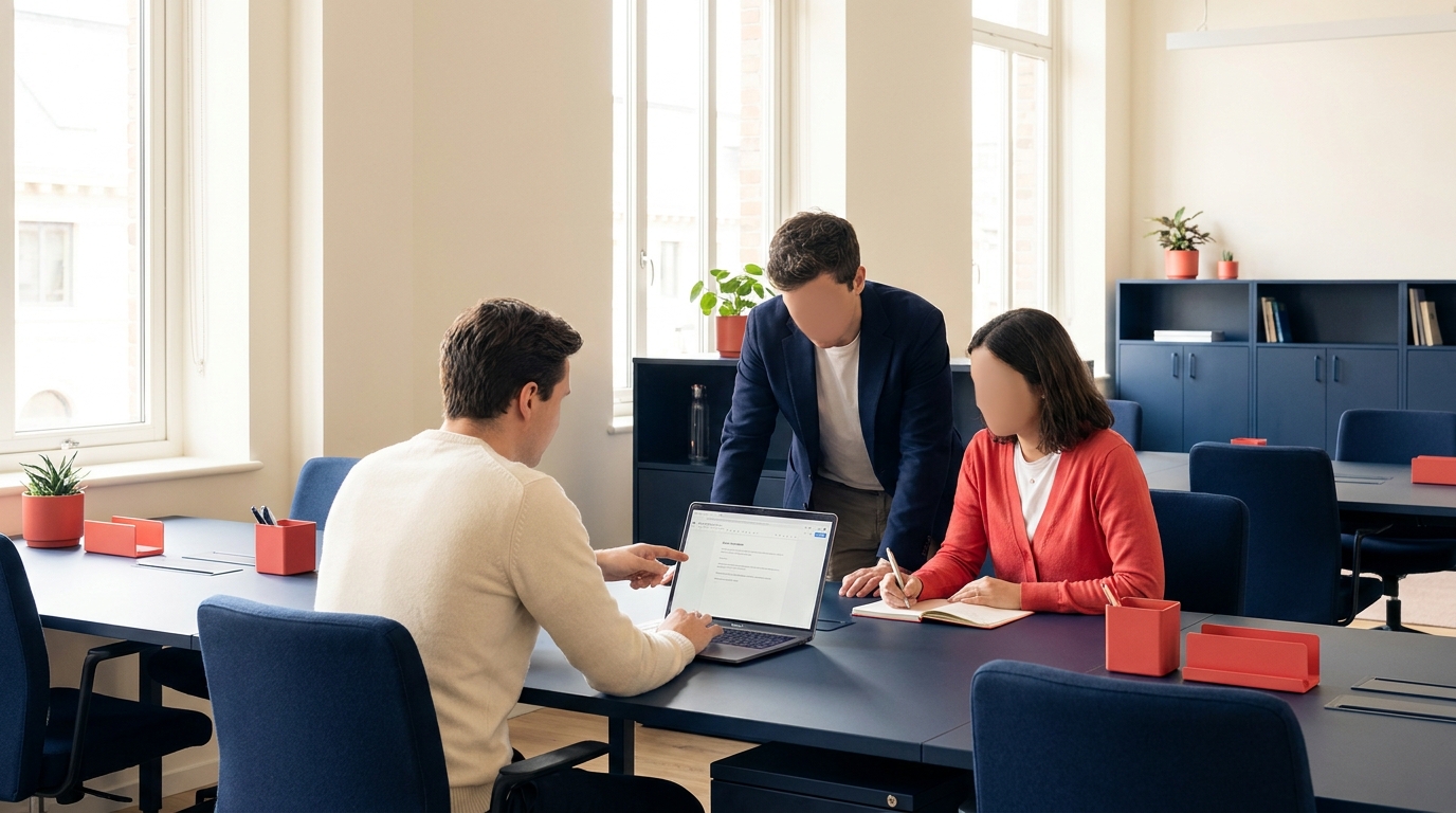 Peer AI champion coaching colleagues in a mid-market company team setting