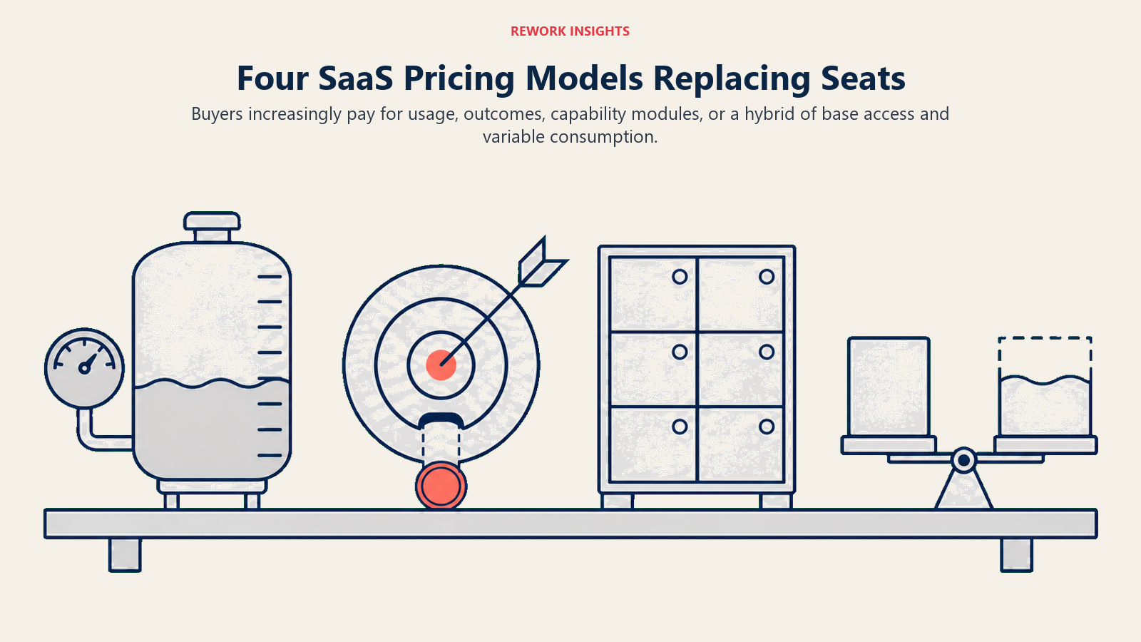 Four SaaS pricing models replacing seats: usage, outcome, module, and hybrid pricing