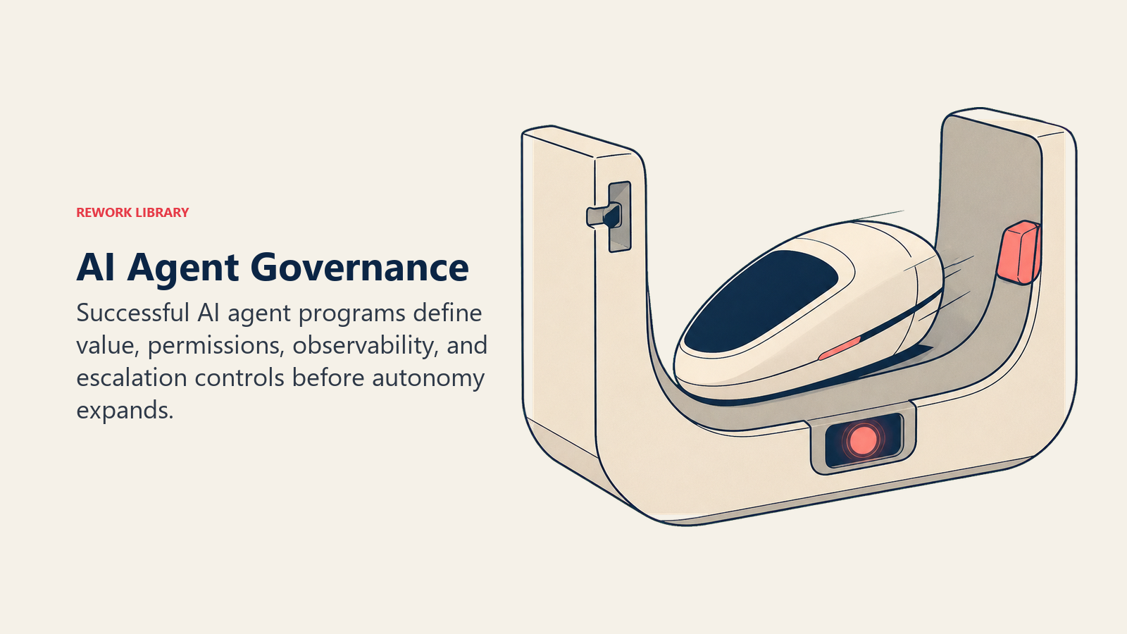 AI agent governance shown as an autonomous capsule protected by guardrails with an observable audit pulse