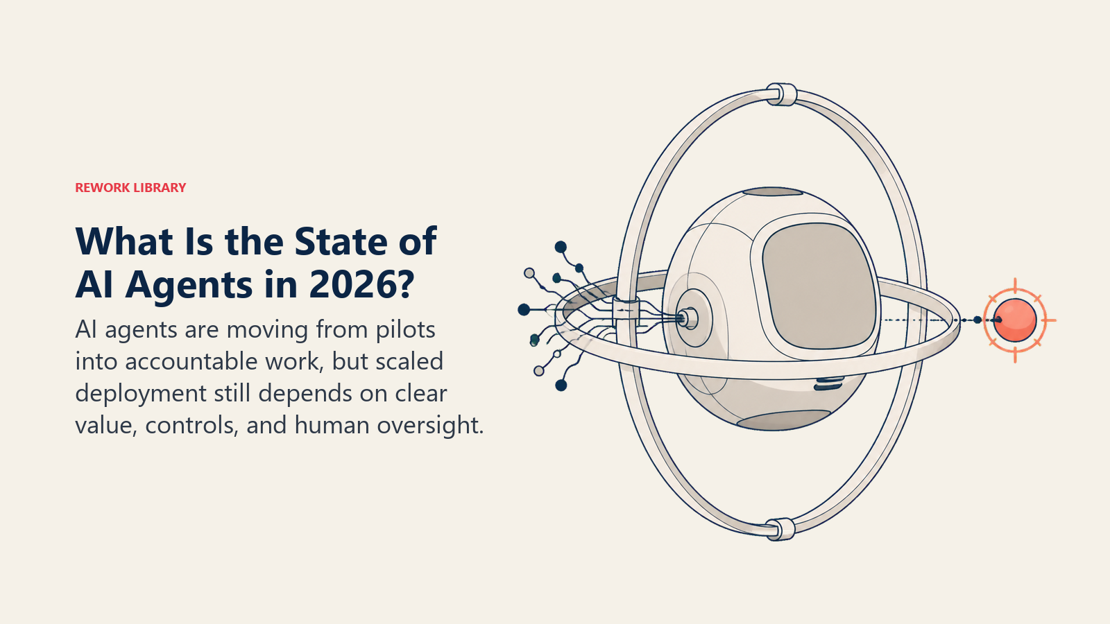 State of AI agents in 2026 shown as an autonomous navigation gyroscope with a governance ring