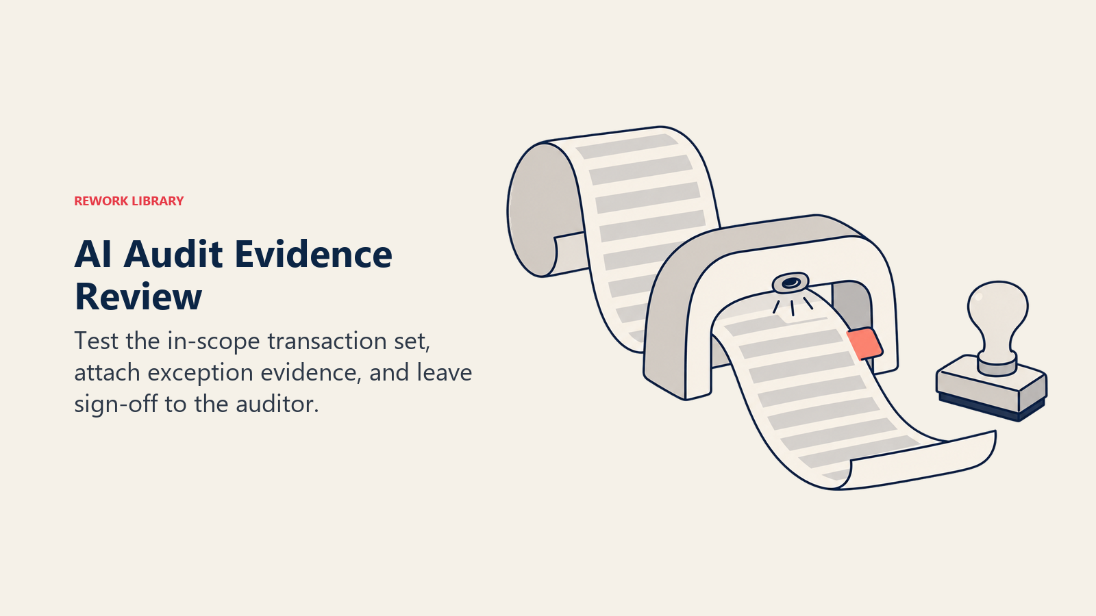 AI Audit Evidence Review digambarkan sebagai pemindai yang memeriksa gulungan transaksi