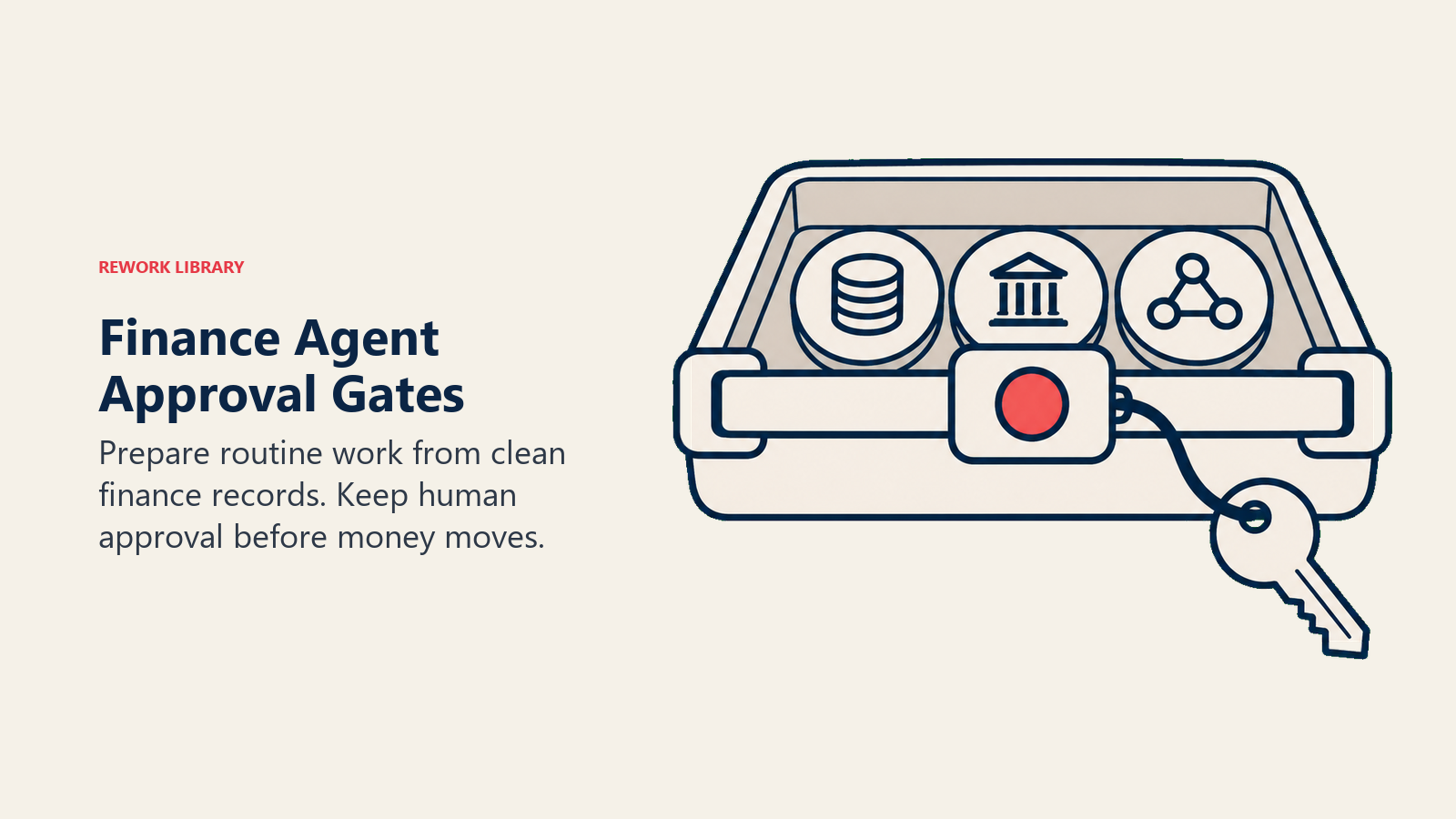 Finance Agent Approval Gates digambarkan sebagai baki pembayaran dengan kunci manual