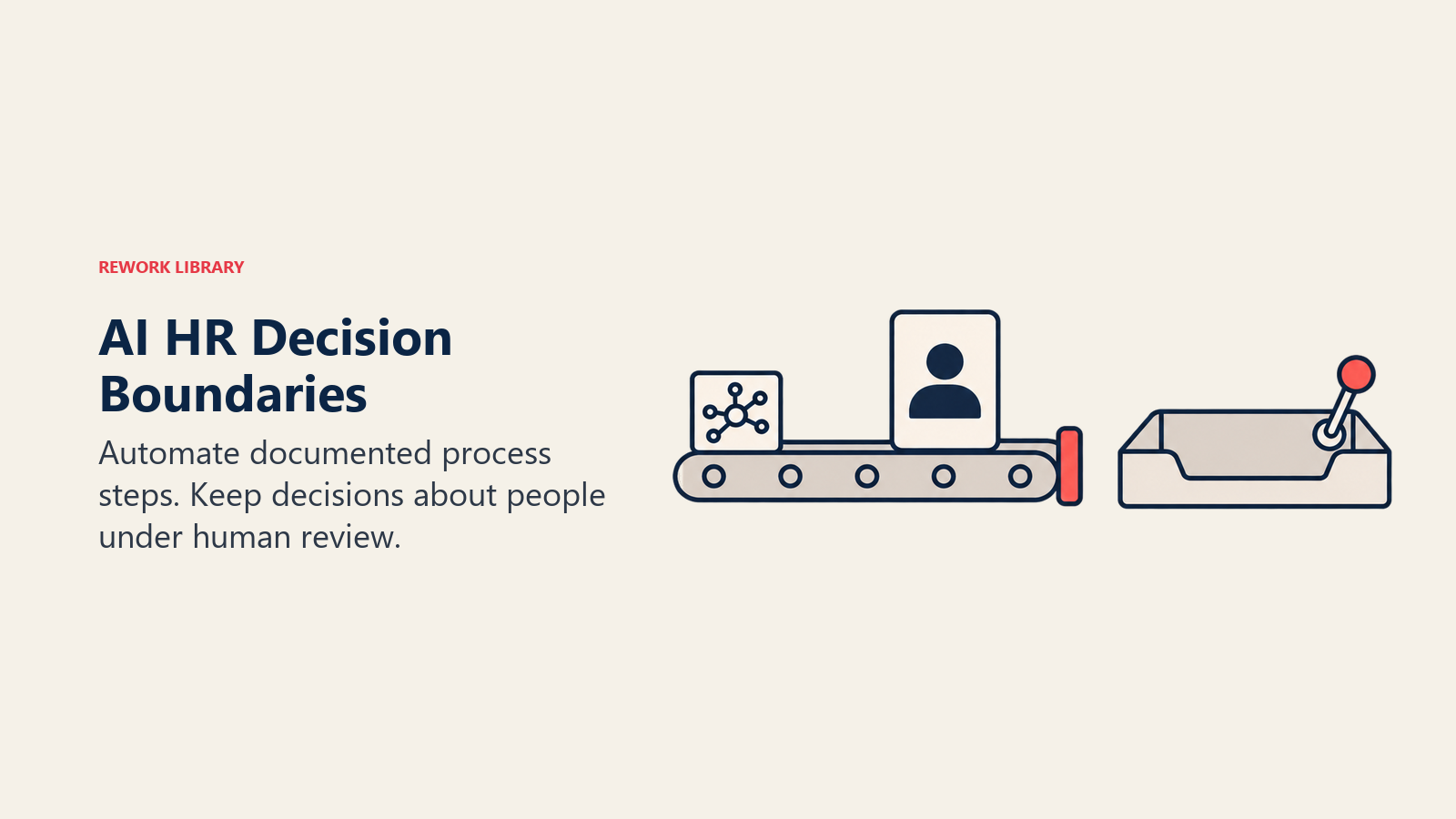 人間によるレビューのドックで終わるプロセスのシャトルとして描かれた、AI HR Decision Boundaries