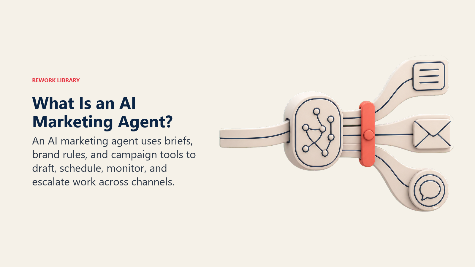 AI marketing agent shown as a campaign signal loom coordinating briefs, channels, and approval