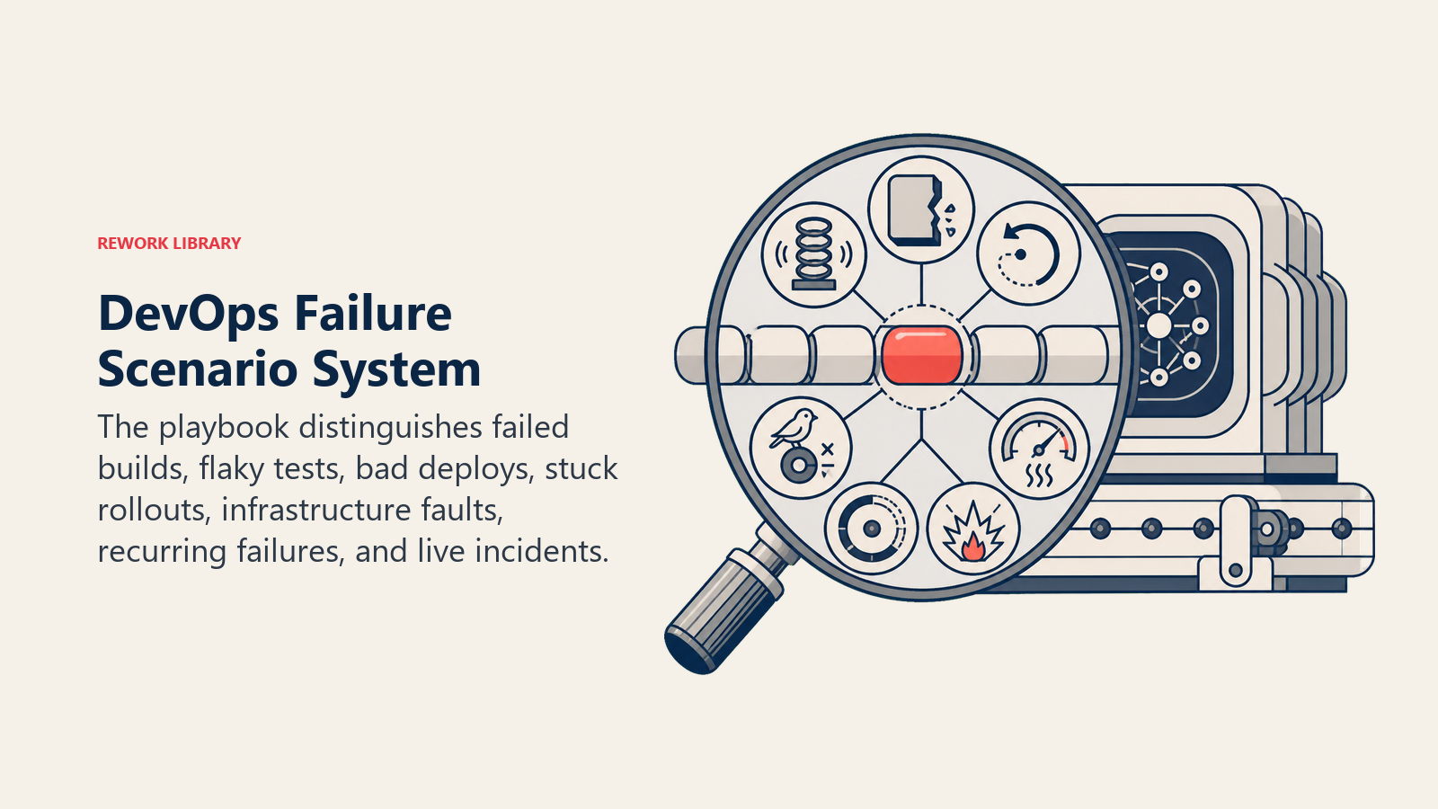DevOps Failure Scenario System shown as multi-segment failure diagnostic lens