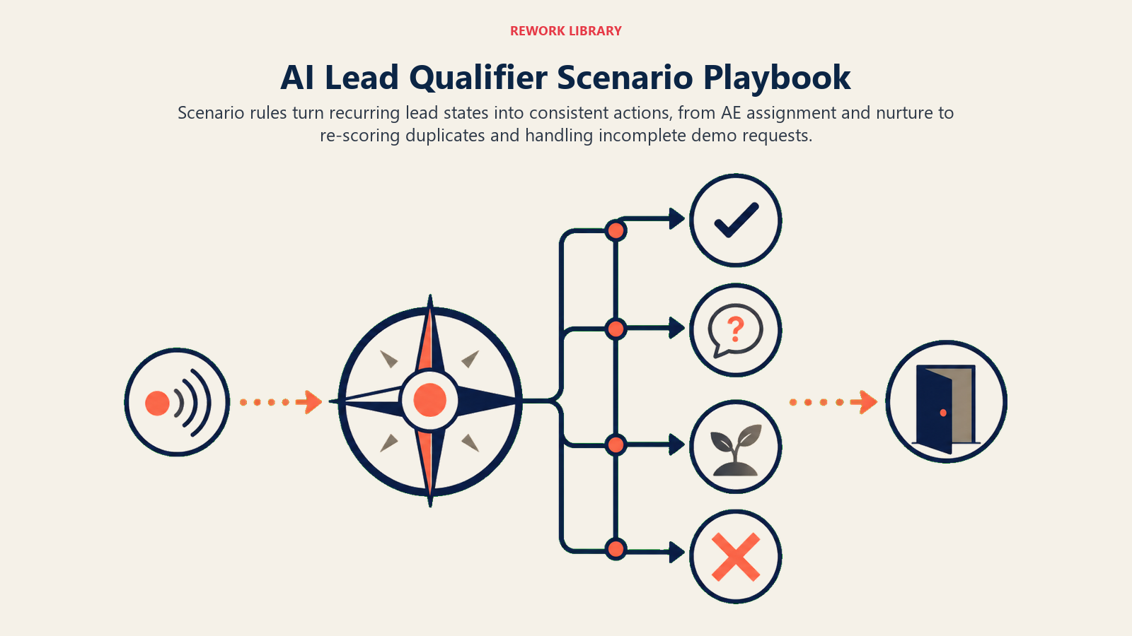 AI Lead Qualifier Agent playbook for qualified, nurture, not-fit, demo, and duplicate lead scenarios