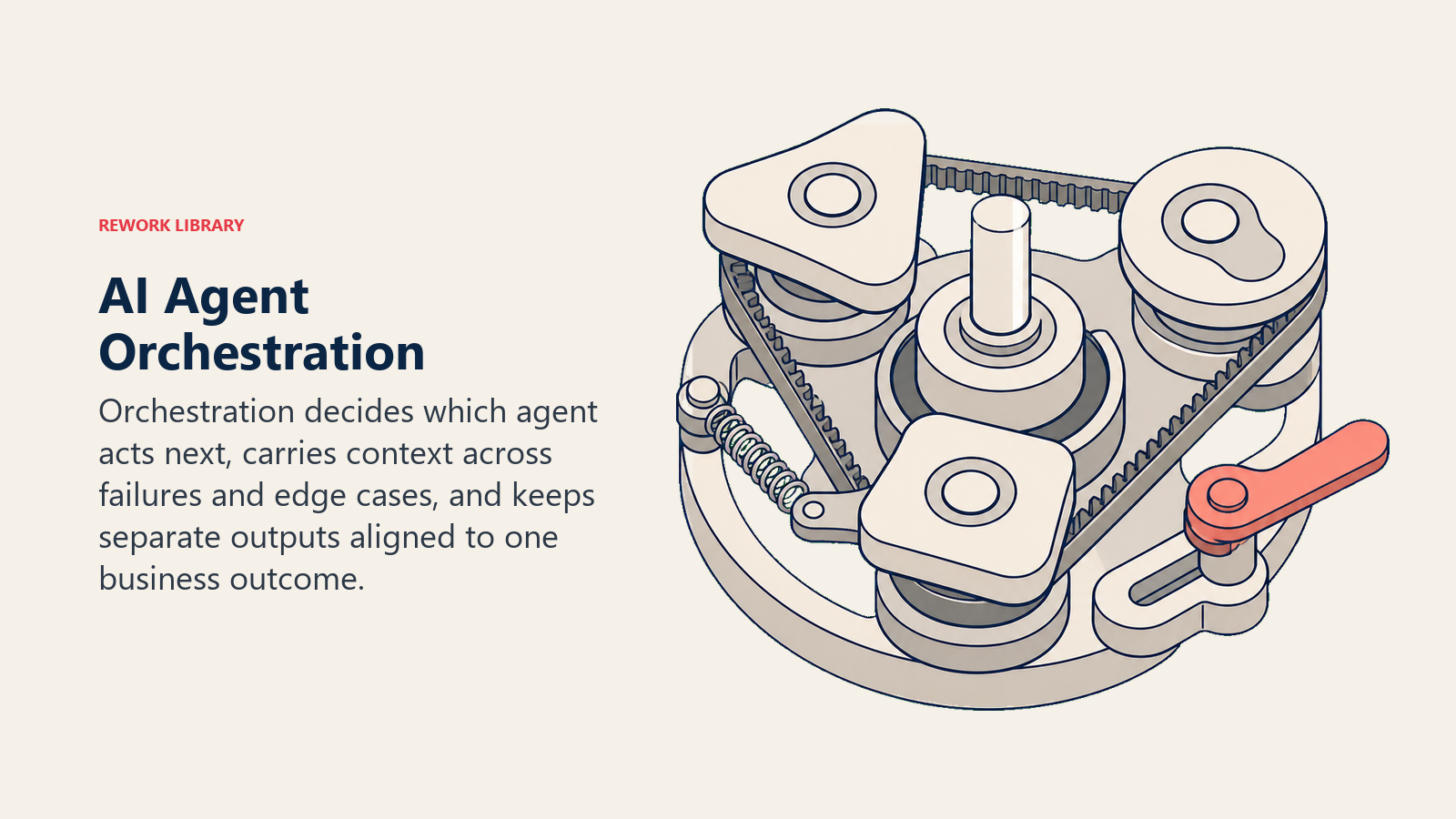 AI Agent Orchestration represented by a timing governor aligning specialist agents and carrying context across failures