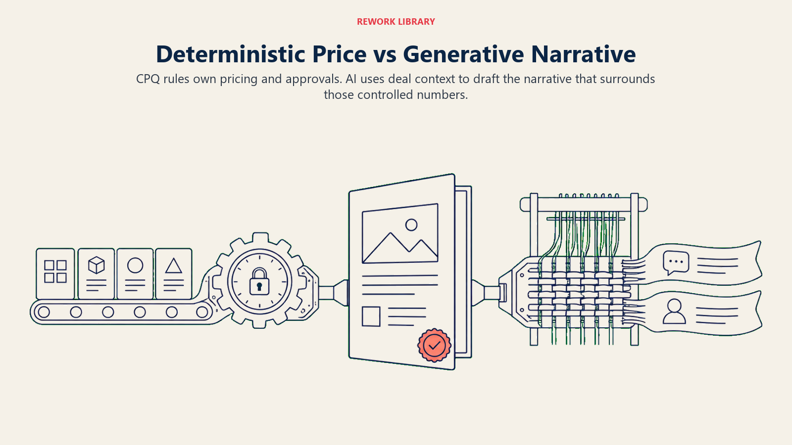 Deterministic pricing rules and generative narrative feeding a single AI-assisted proposal