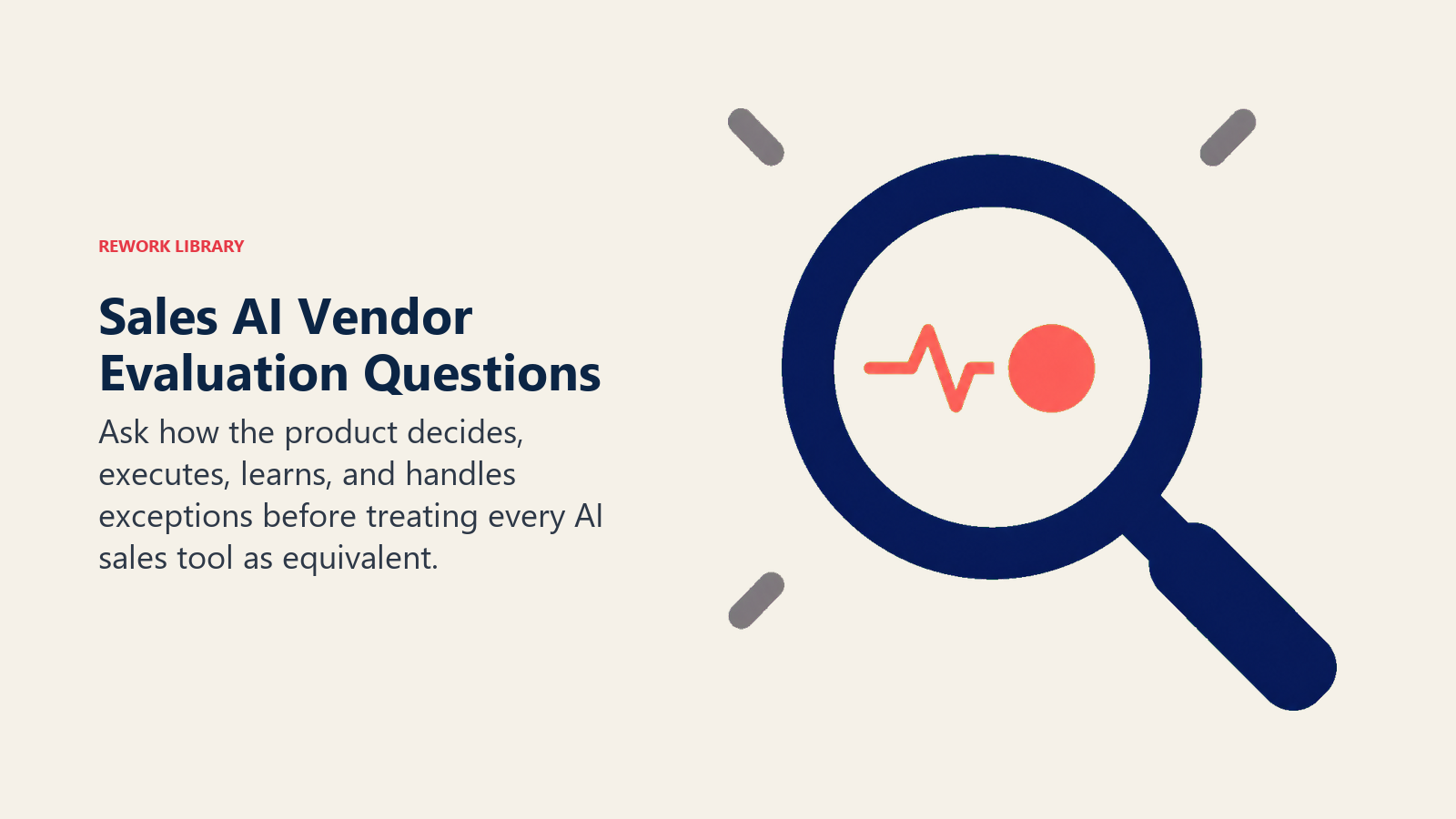 Sales AI vendor evaluation shown as a lens inspecting eight decision and execution checkpoints