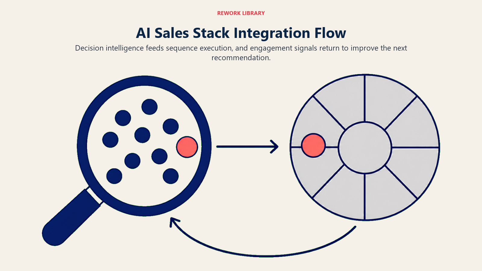 AI sales stack integration flow from decision intelligence to sequence execution and back