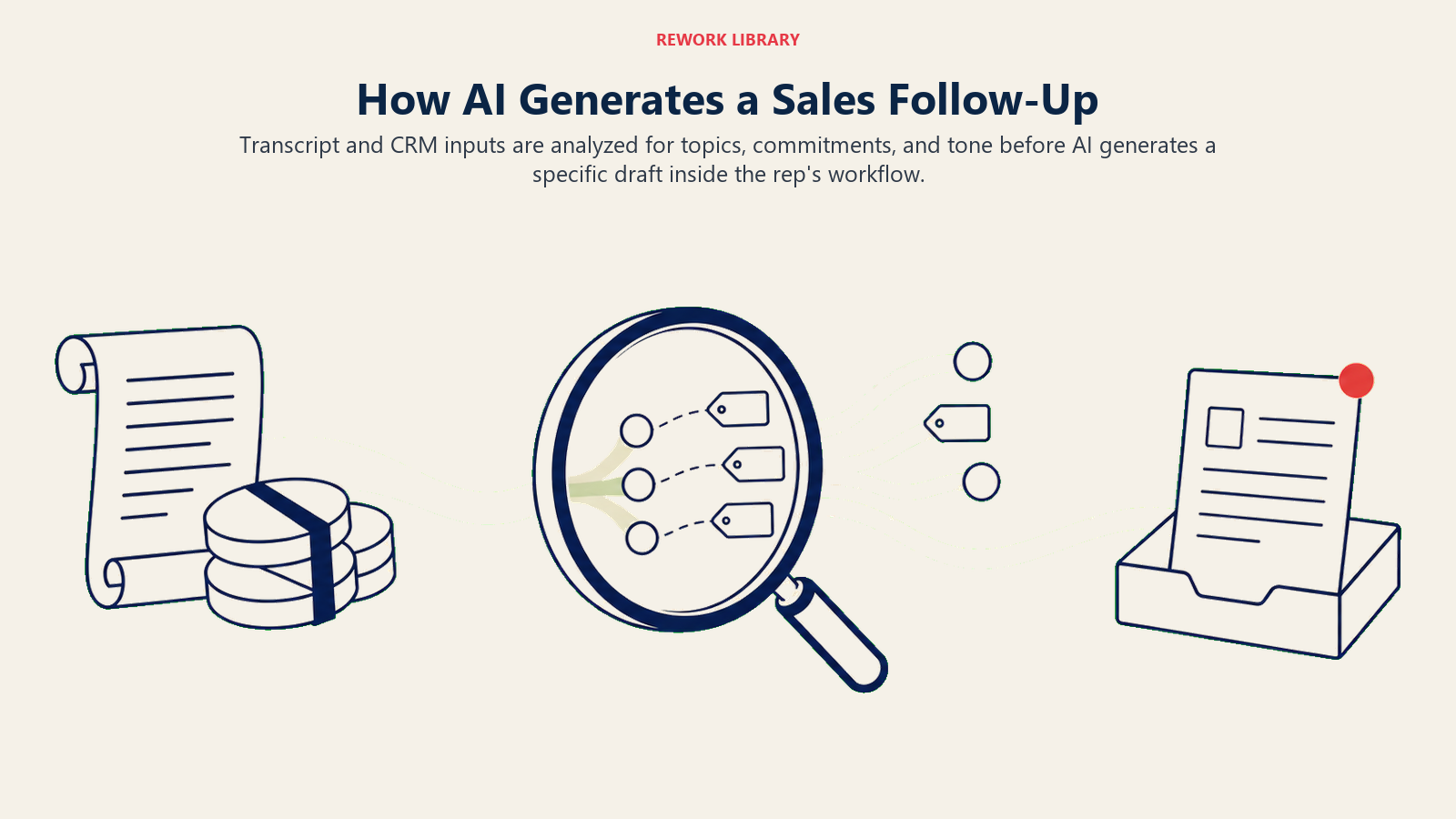 How AI Generates a Sales Follow-Up through transcript analysis and draft creation stages