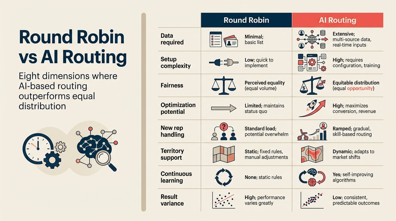 Round robin vs. AI routing: tám chiều nơi routing AI vượt trội so với phân phối bằng nhau