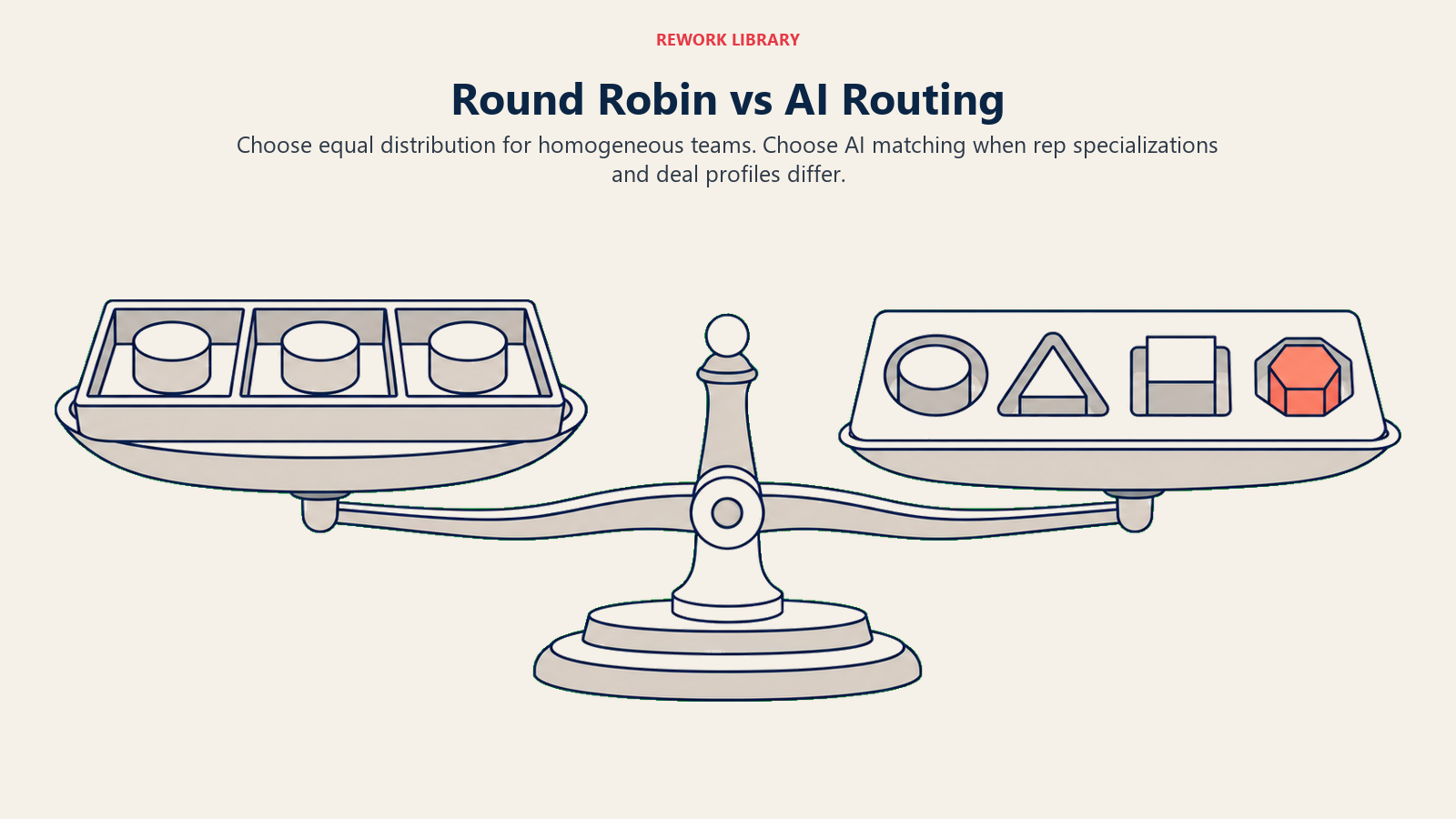 Round robin vs AI routing compared as equal shares and specialized lead-rep matches