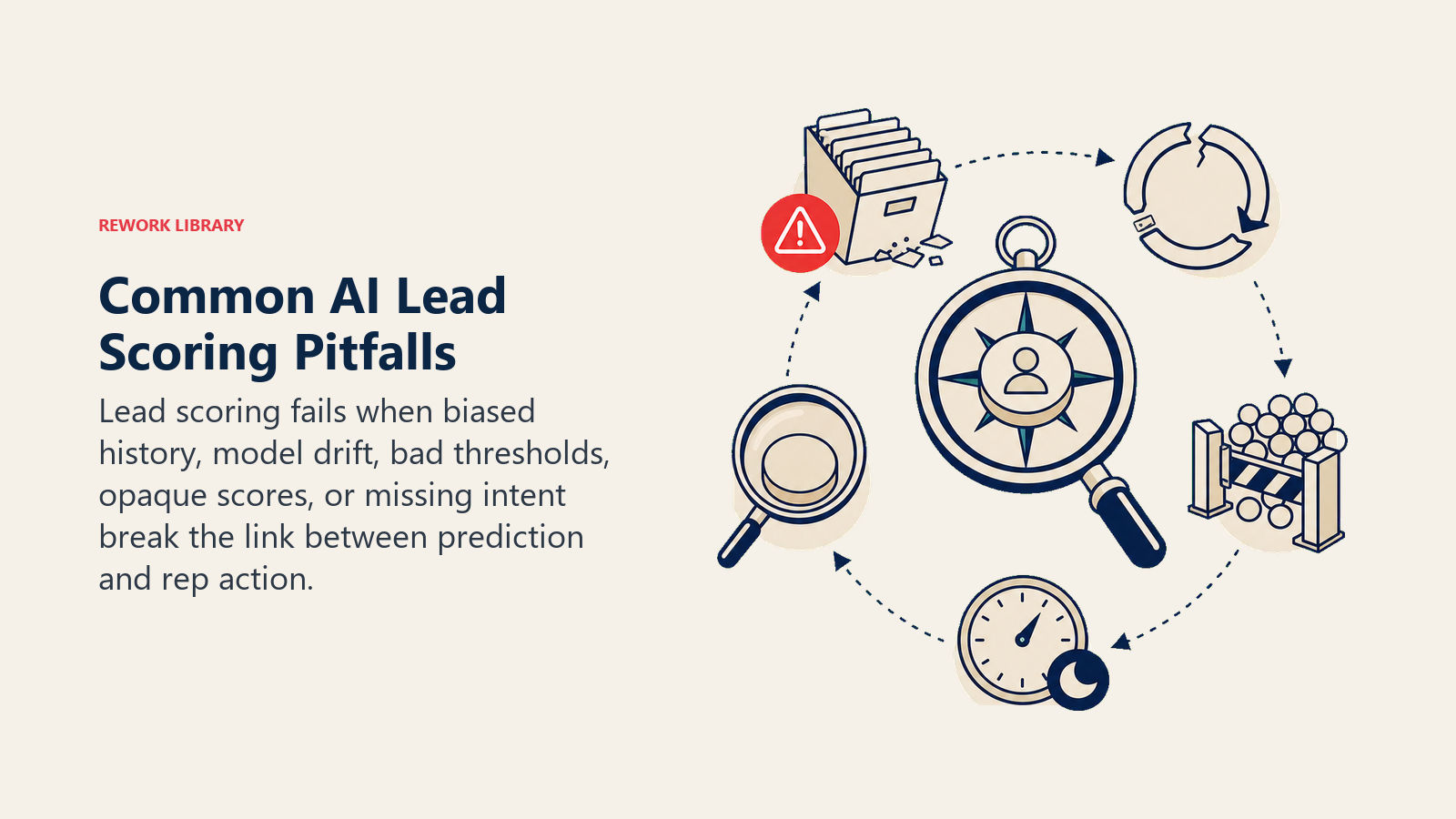 Common AI Lead Scoring Pitfalls shown as diagnostic compass