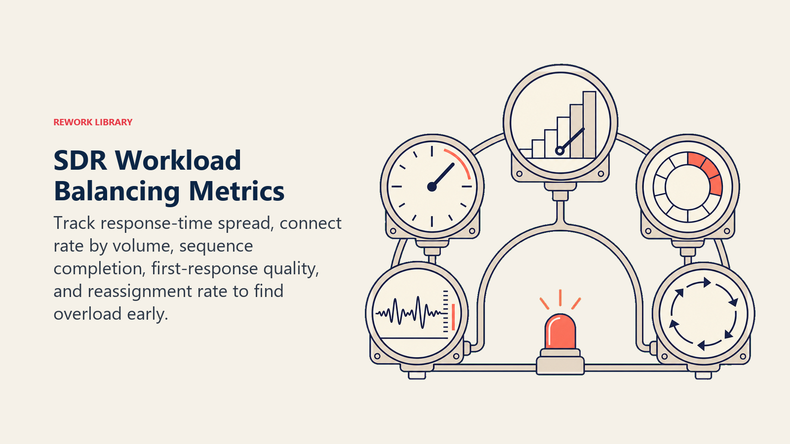 SDR workload balancing metrics shown as five early-warning instruments