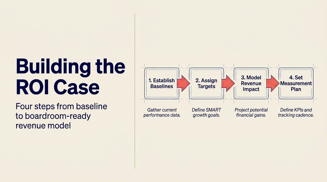 Xây business case ROI: bốn bước từ baseline đến revenue model boardroom-ready