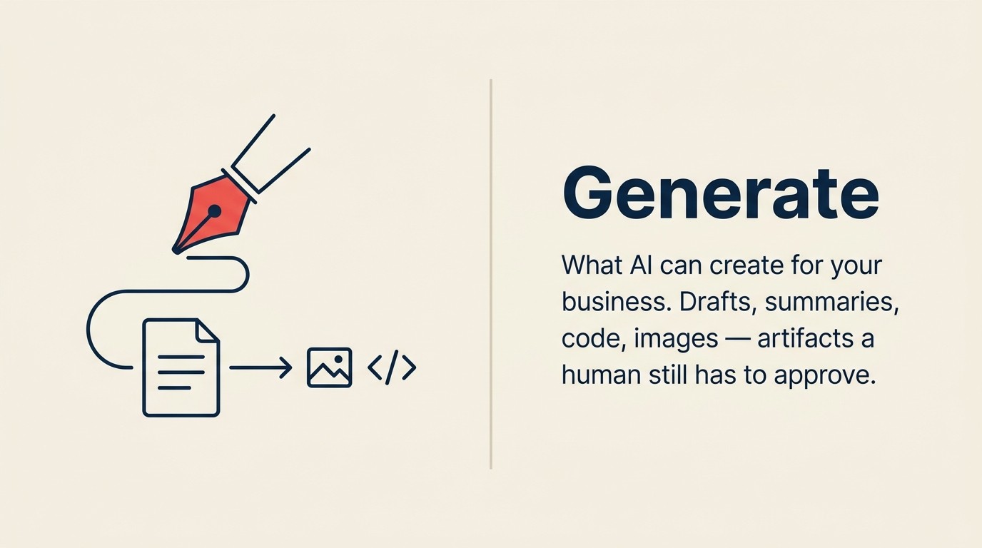 Generate capability — pen creating documents, images, and code