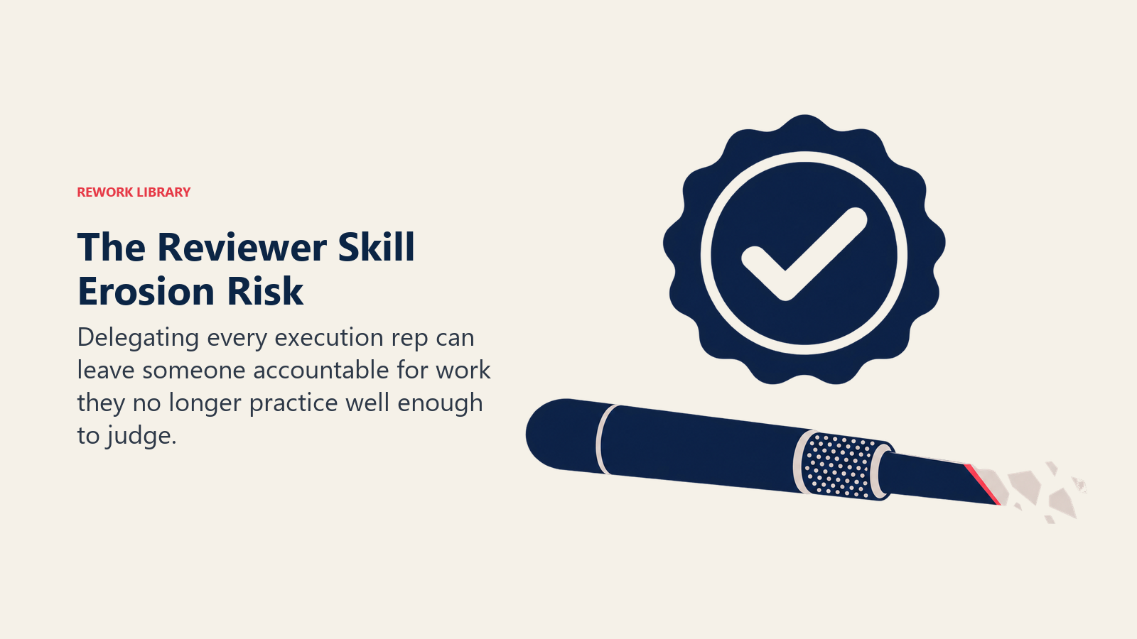 Crisp review stamp above a craft tool fading from lack of practice
