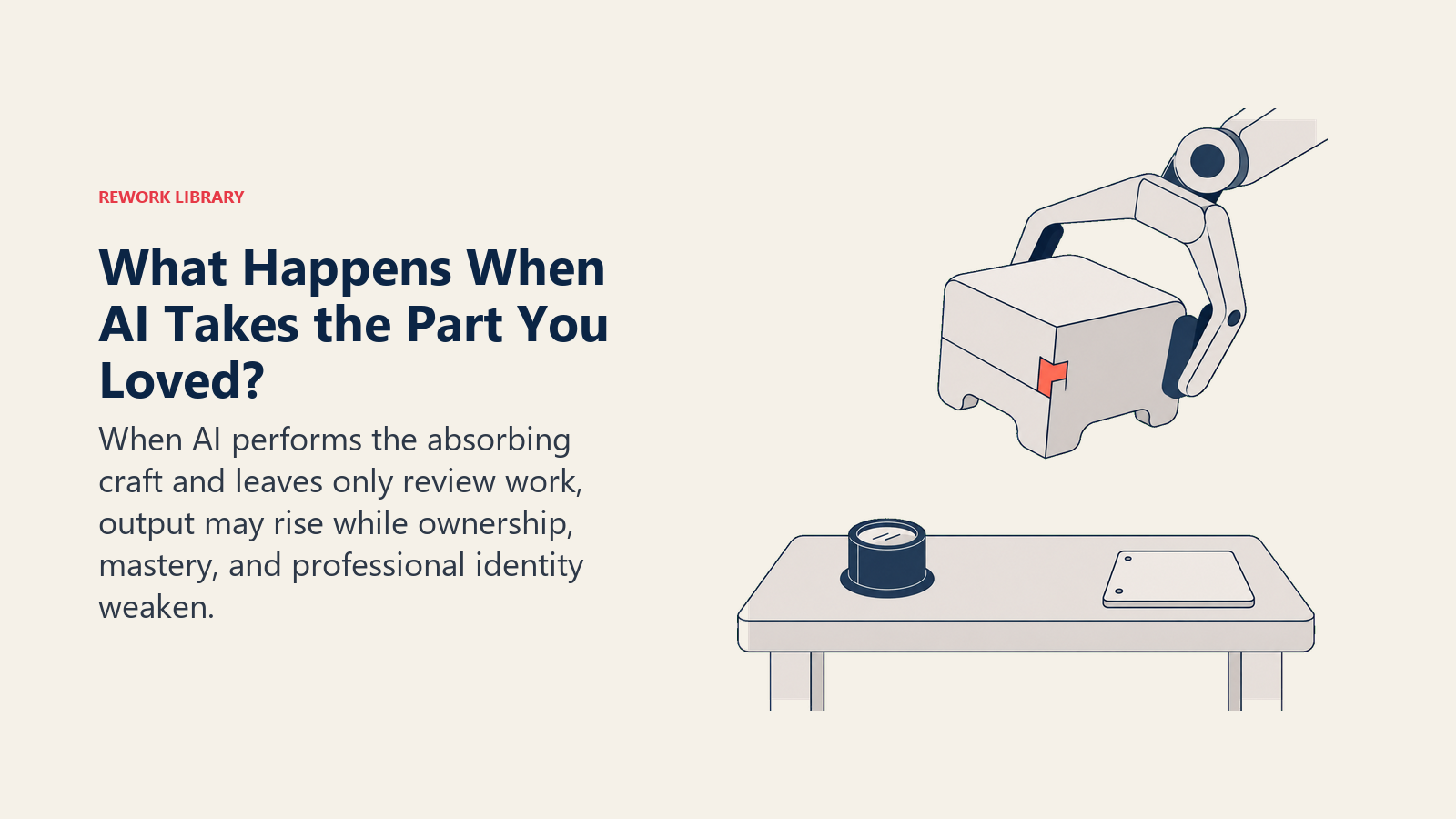 A crafted object taken from a workbench by automation while only inspection tools remain