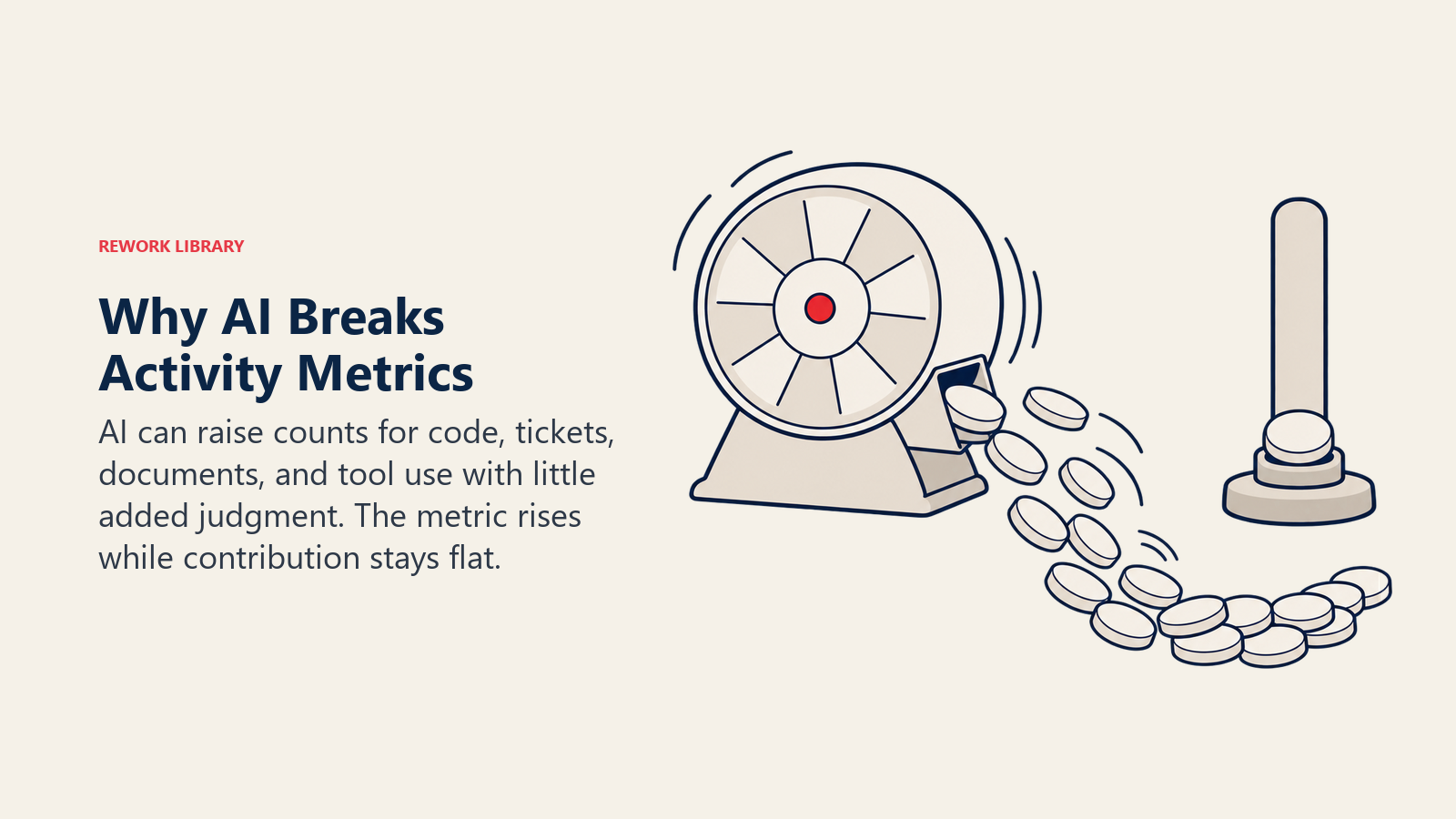 AI activity metric spinning up many countable tokens while the underlying value marker stays flat
