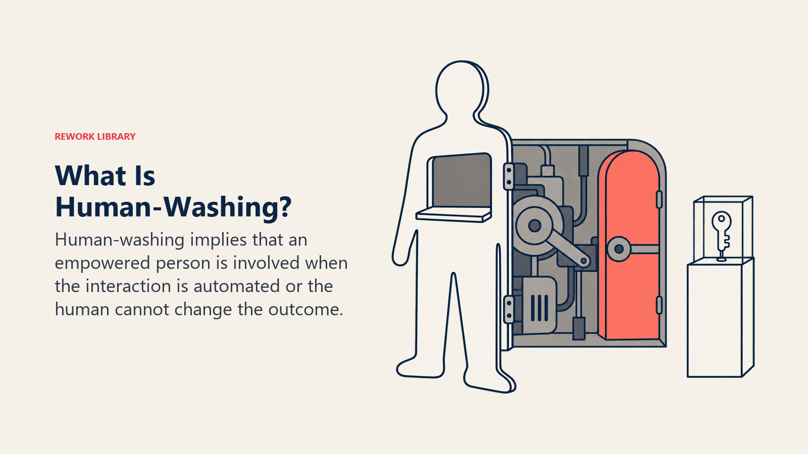 Human-shaped service façade conceals locked automation and no authority to change the outcome