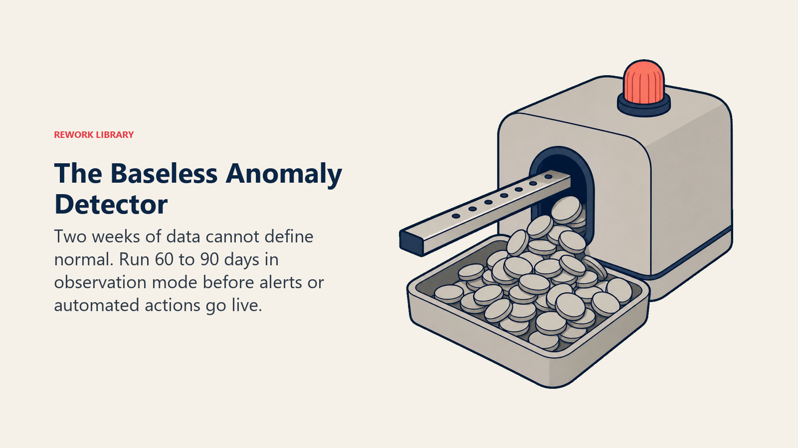 Anomaly detector with a tiny baseline overflowing a review tray with false alerts