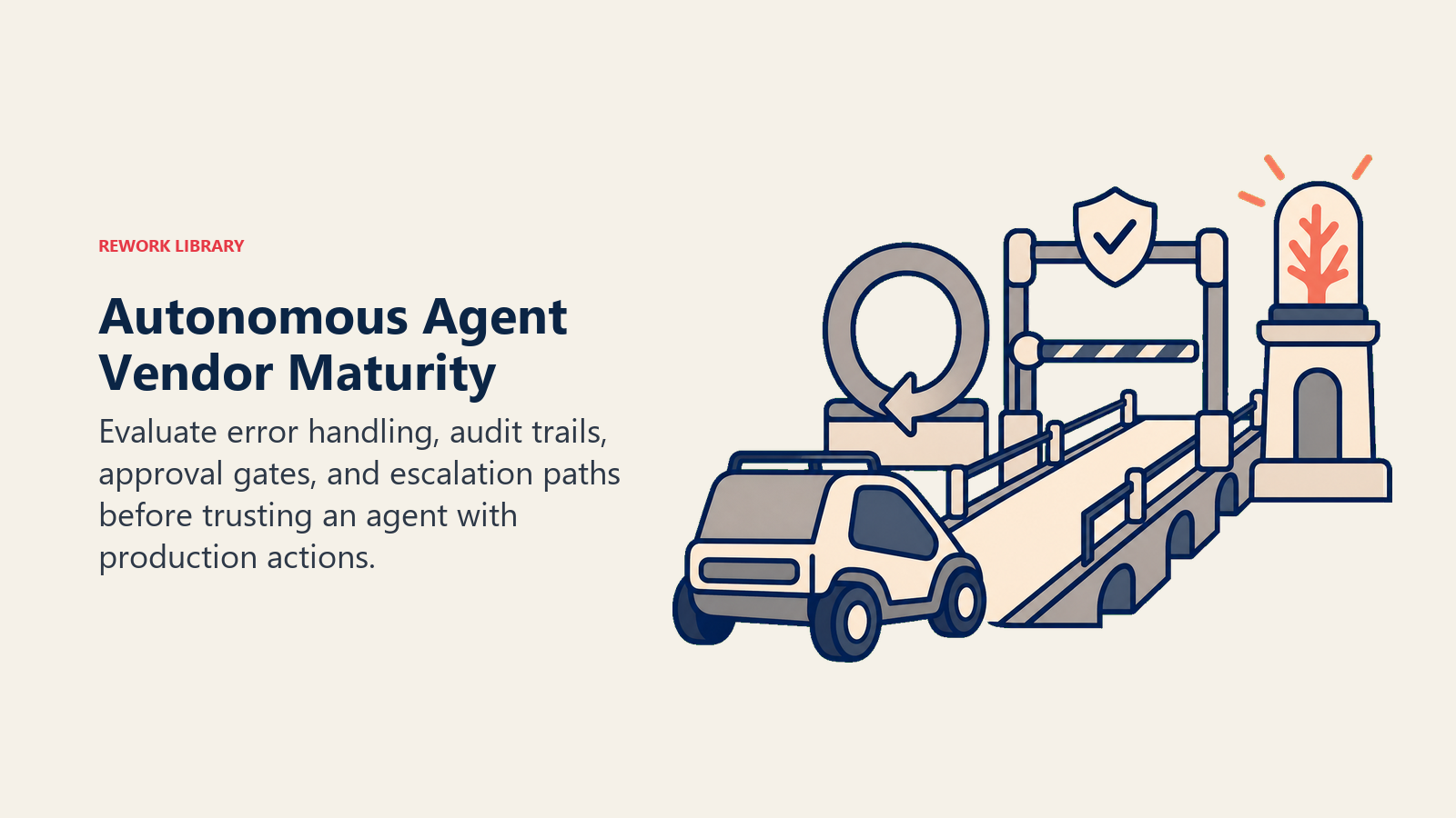 Autonomous Agent vendor maturity shown as an experimental system approaching a governed production bridge