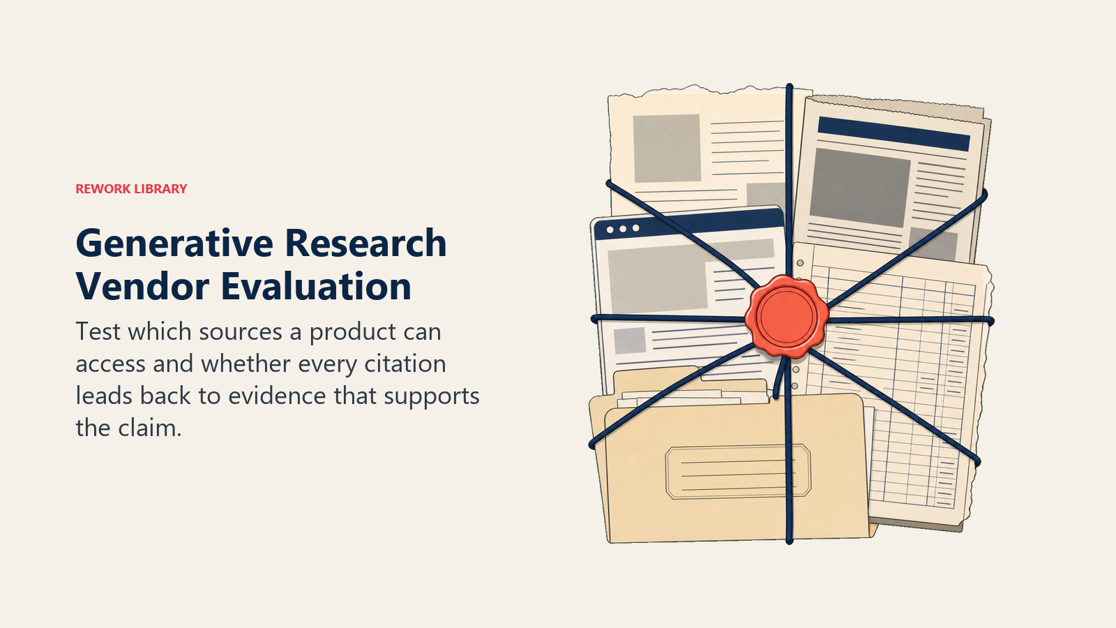 Generative Research vendor evaluation shown as traceable sources bound into a verified research dossier