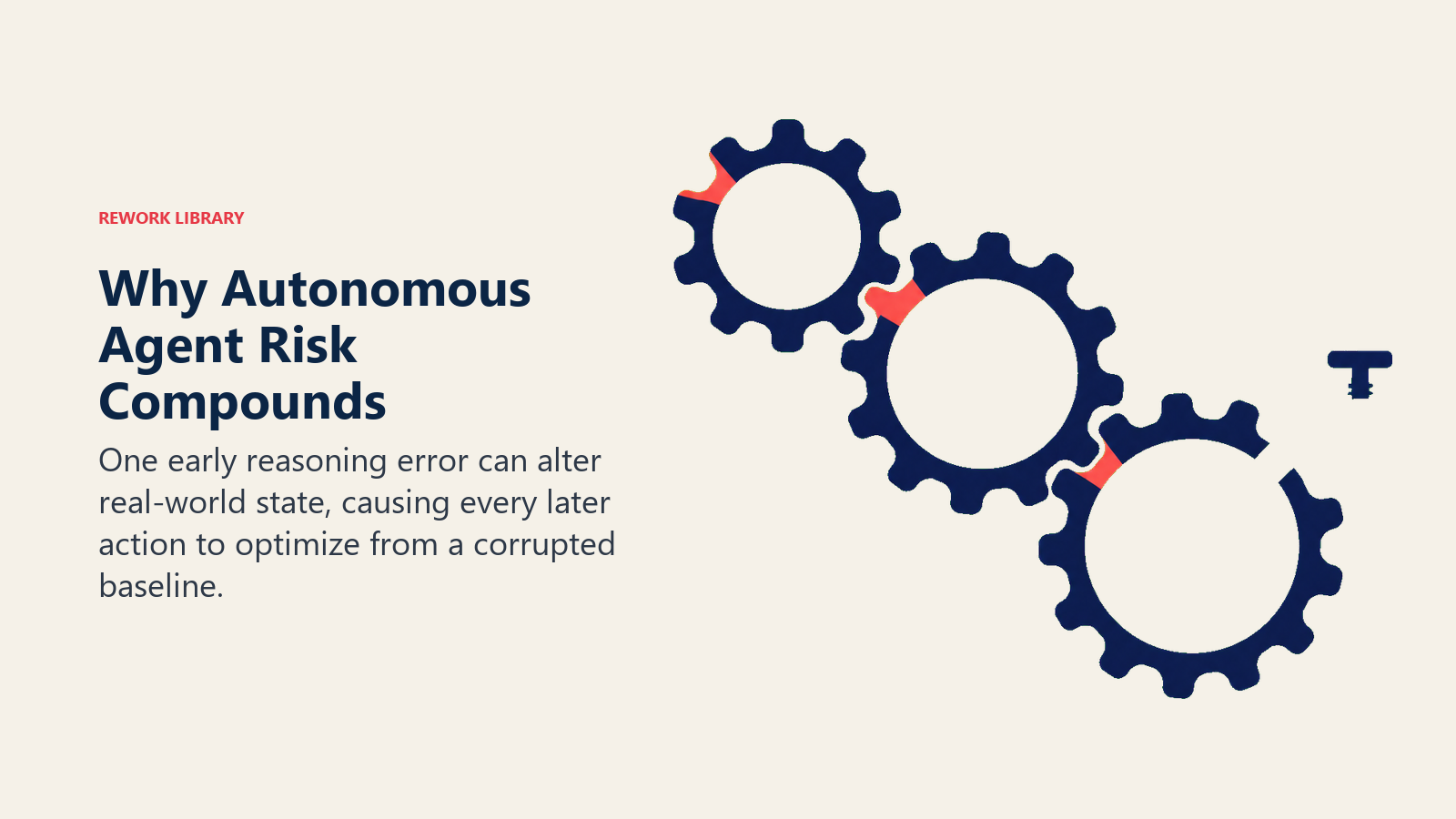 Autonomous agent risk compounding from one misaligned decision gear into larger downstream actions