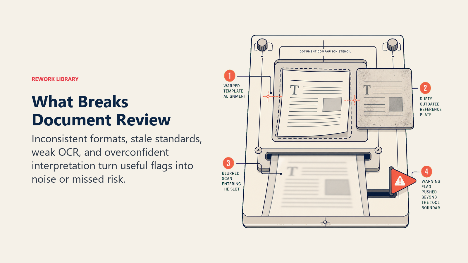 Document Review failure modes caused by inconsistent templates, stale standards, weak scans, and overreach