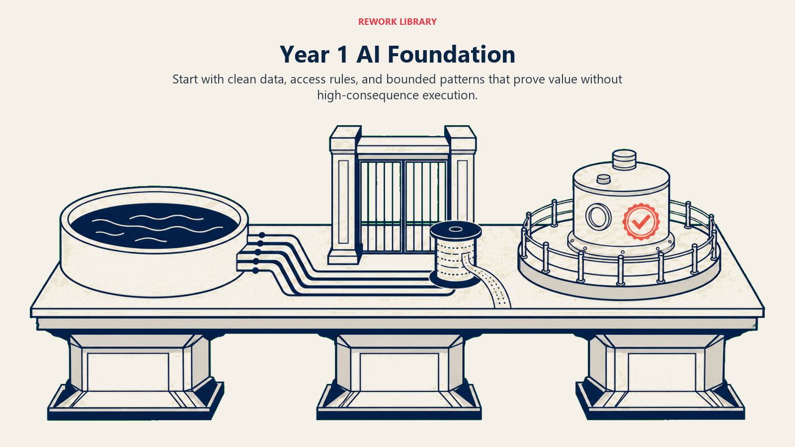 Year 1 AI Foundation with clean data, access controls, and a bounded low-risk pilot