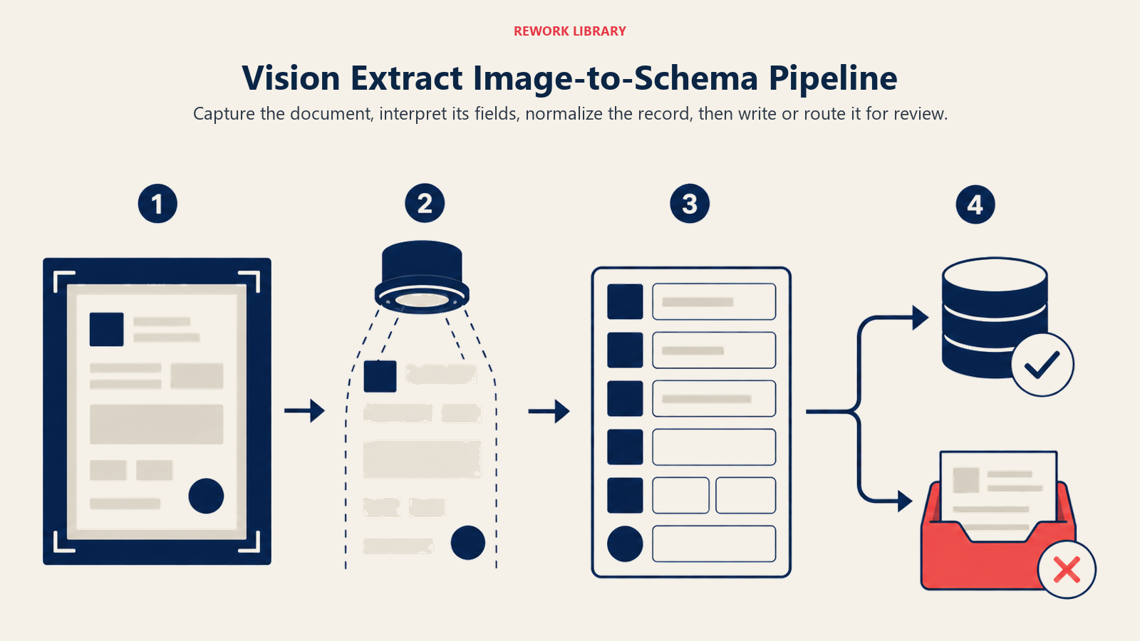 Vision Extract Image-to-Schema Pipeline from document capture through field mapping to system write or review