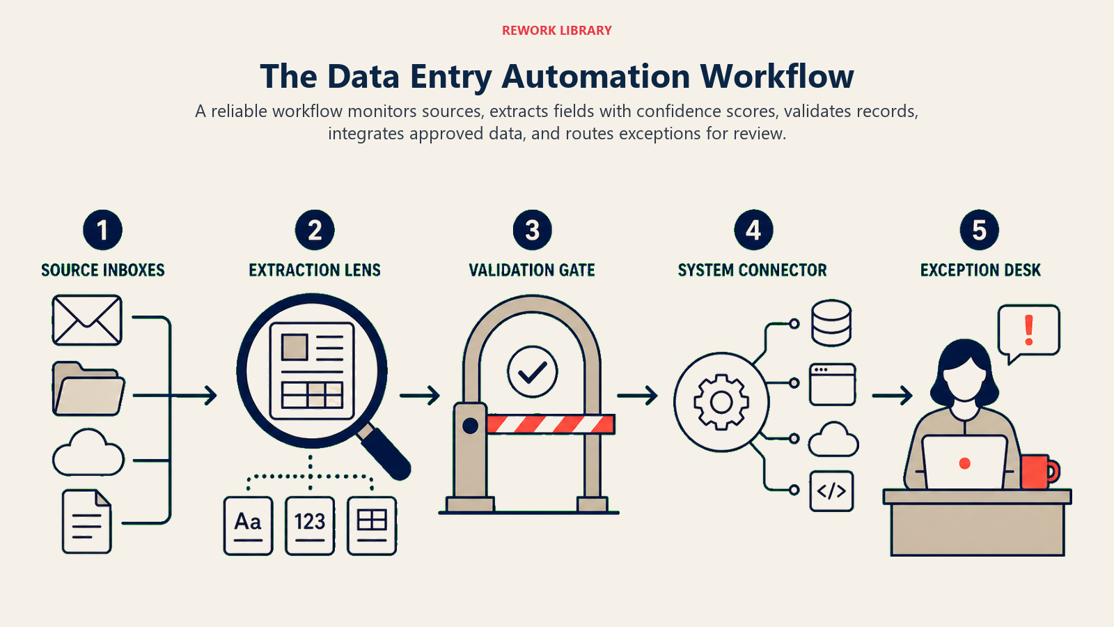 The Data Entry Automation Workflow illustrated with an article-specific business framework