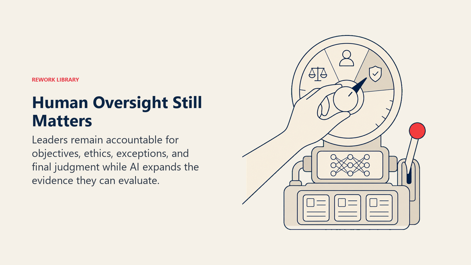 Human judgment dial overseeing an AI recommendation engine