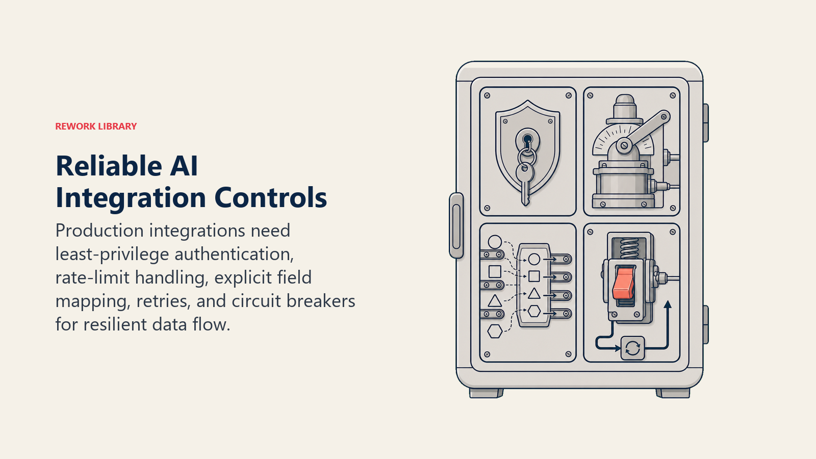 AI integration reliability cabinet with authentication, rate limiting, field mapping, and retry controls