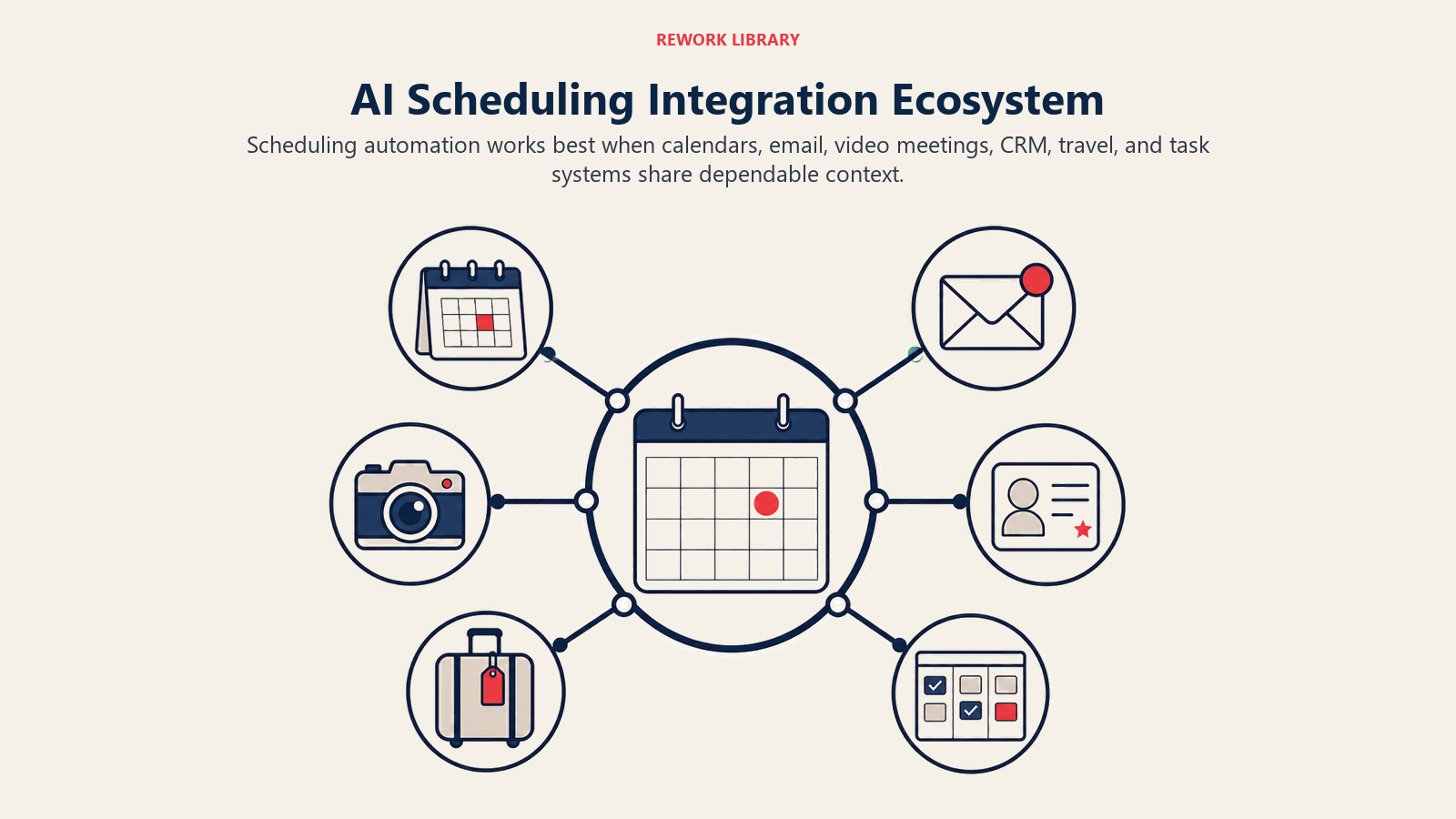 AI Scheduling Integration Ecosystem visual for ai scheduling and calendar tools