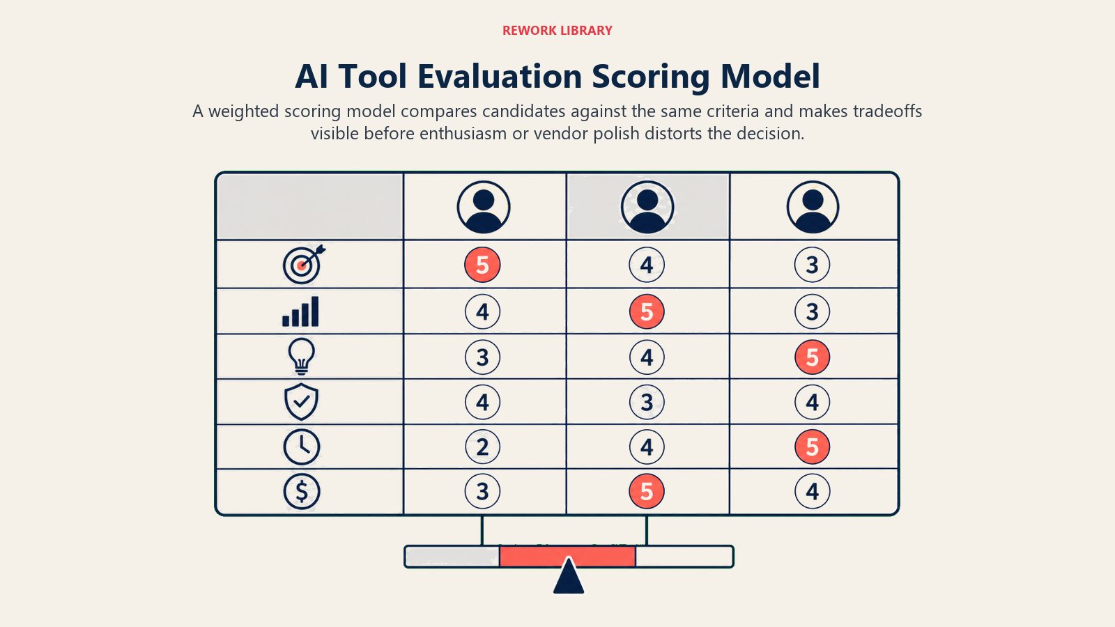 AI Tool Evaluation Scoring Model visual for ai tool selection framework