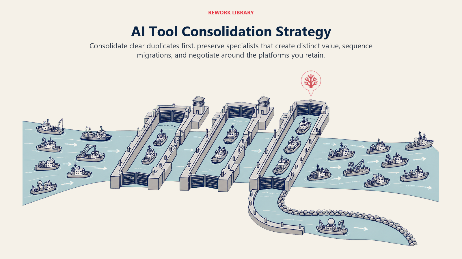 AI tool consolidation path reducing duplicates while preserving valuable specialist tools